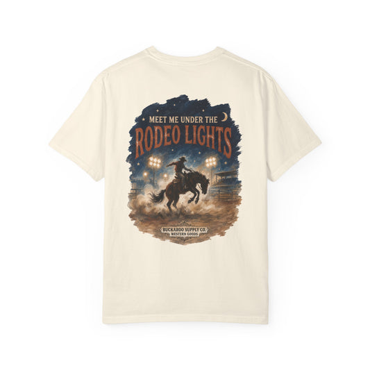 Rodeo Lights Graphic T-Shirt | Cowboy Bucking Horse Tee