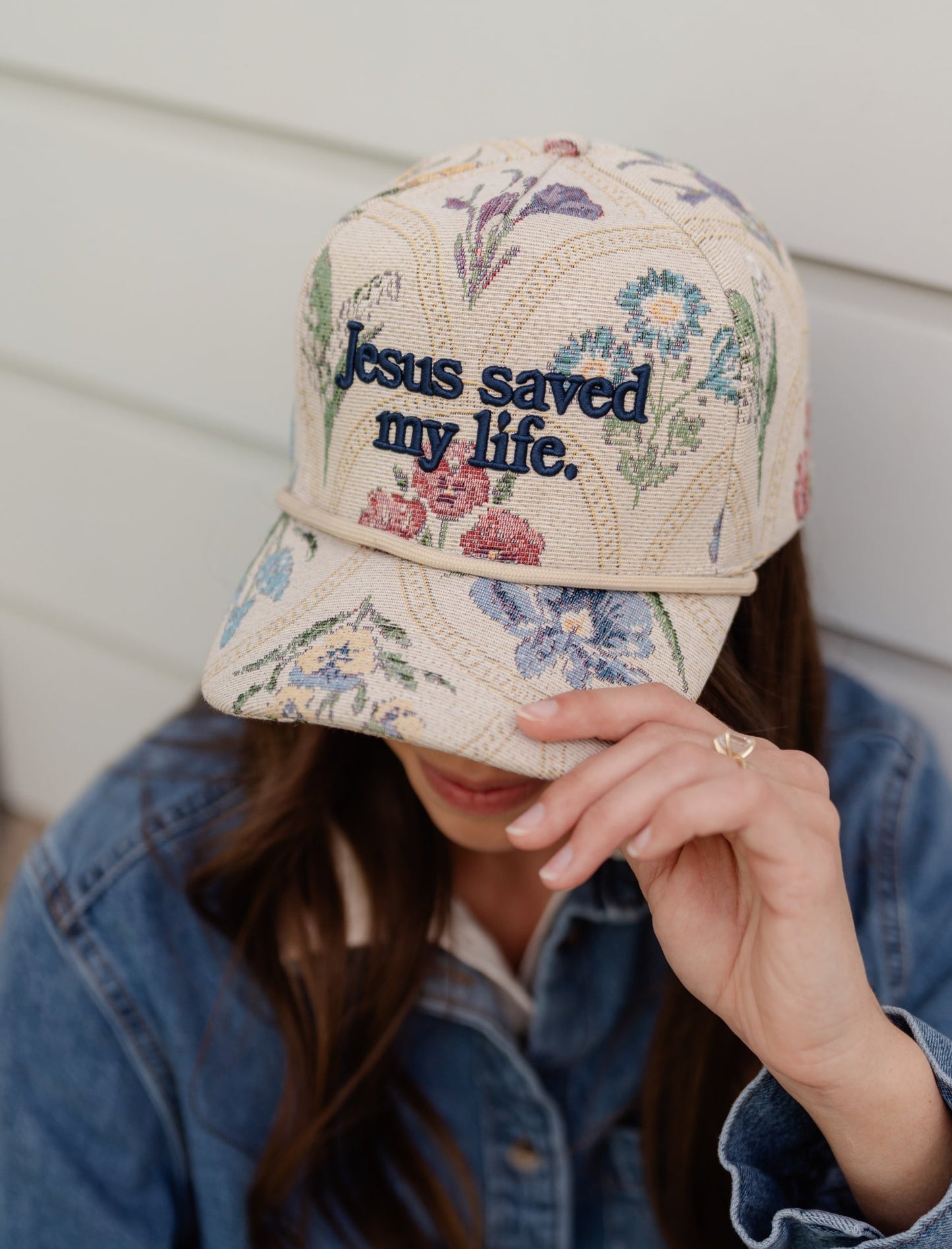 Jesus Saved My Life Floral Tapestry Snapback Cap