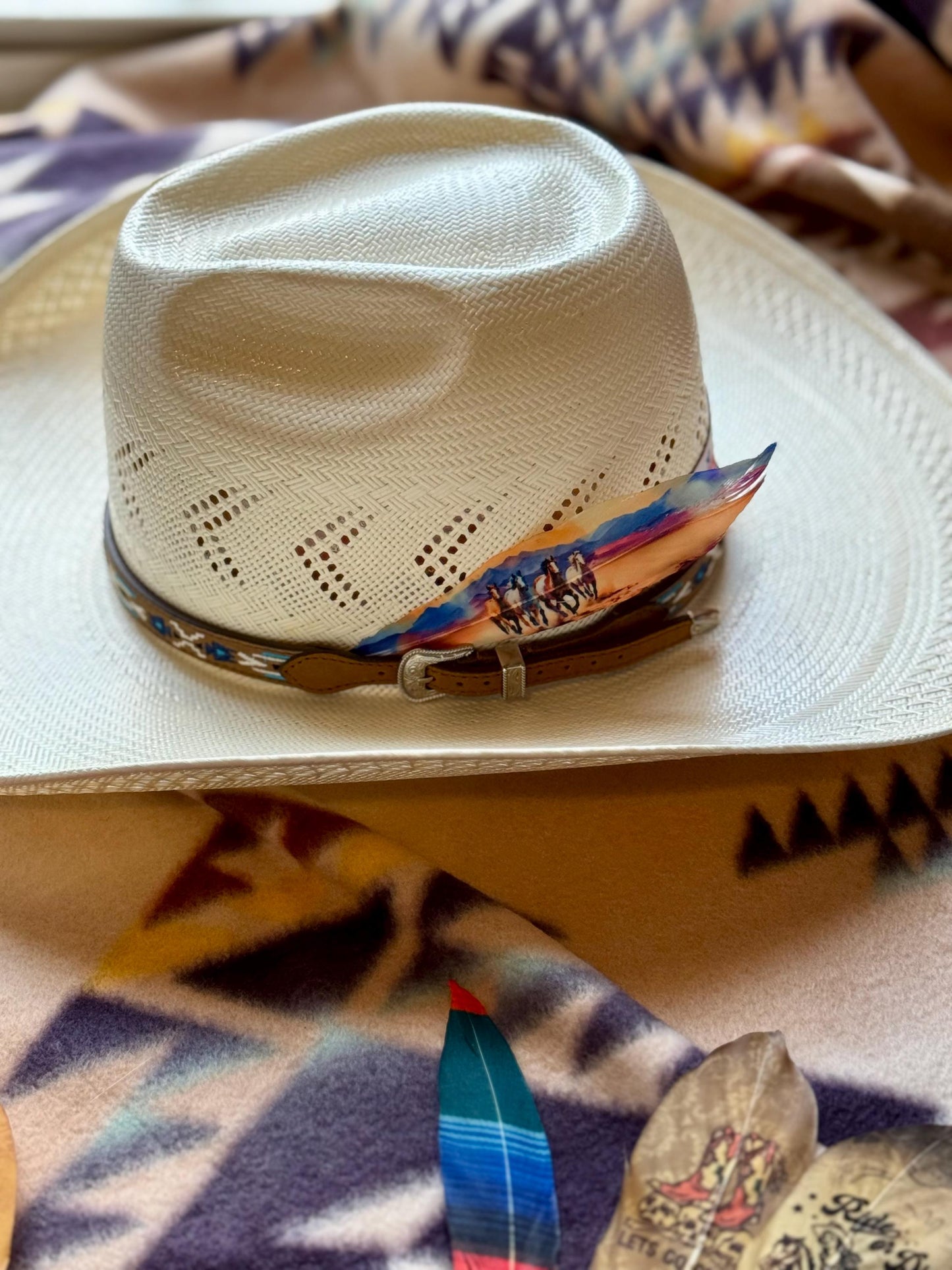 Watercolor Horses Hat Feather