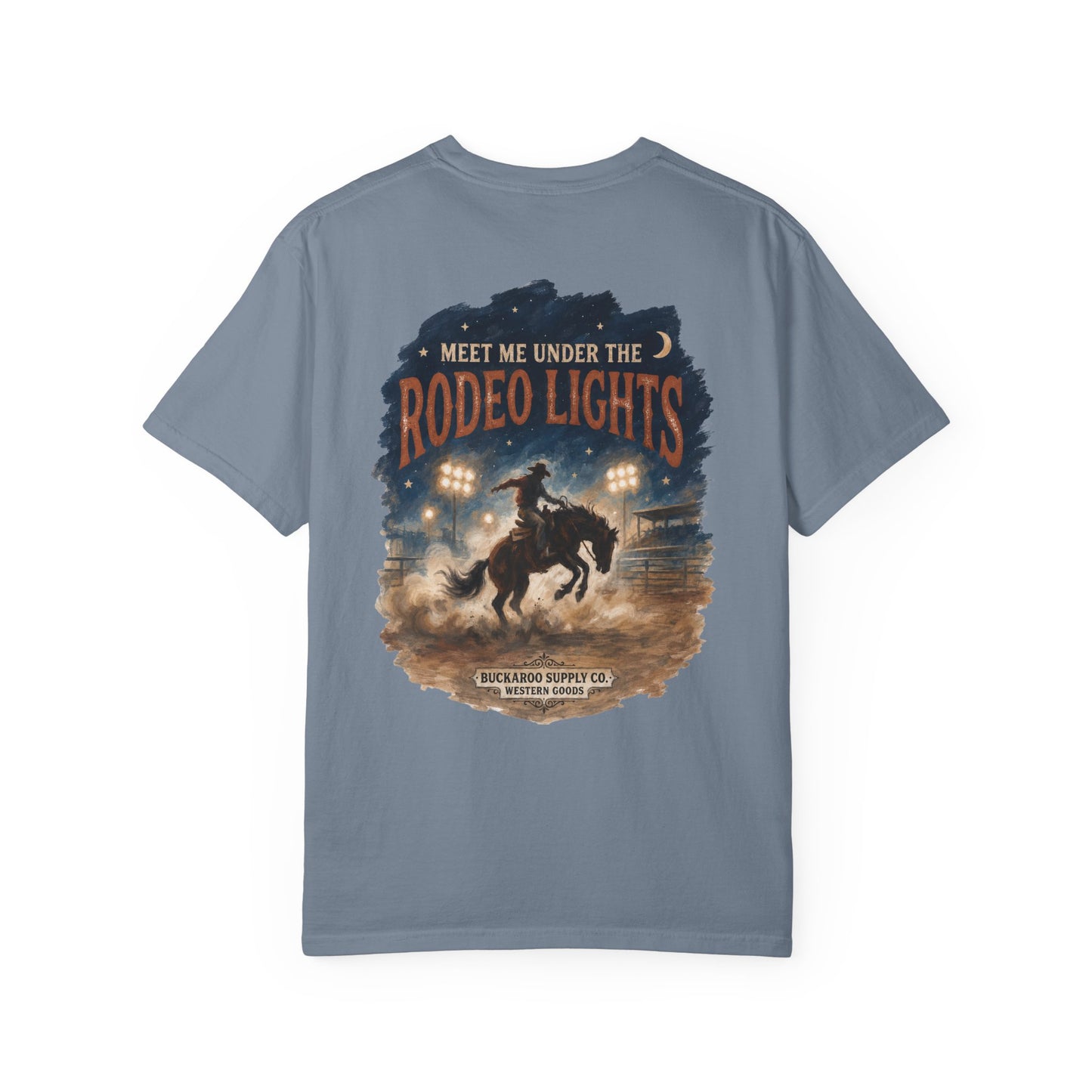 Rodeo Lights Graphic T-Shirt | Cowboy Bucking Horse Tee