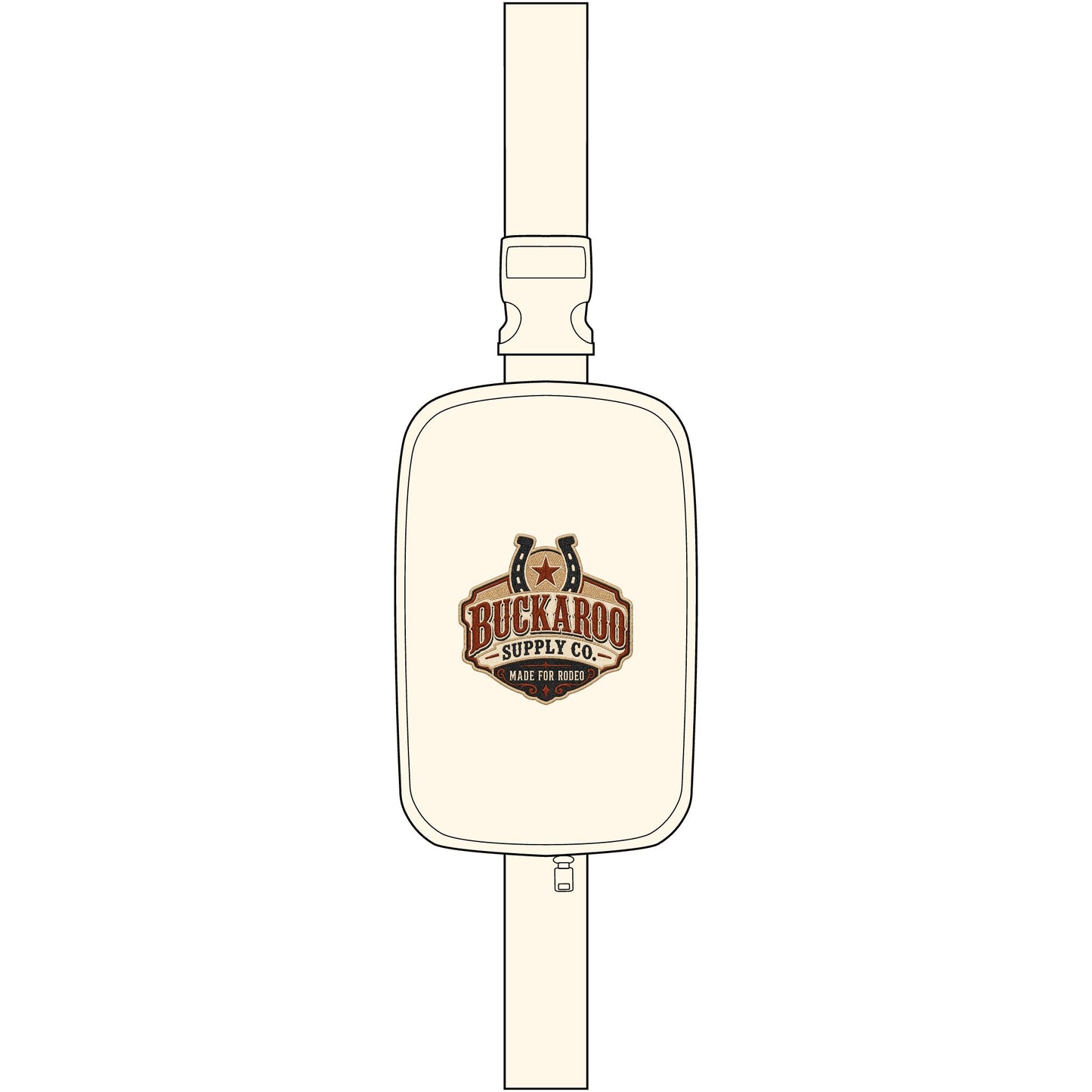 A cream-colored sling bag with a central printed Buckaroo Supply Co. logo, shown on a plain white background.