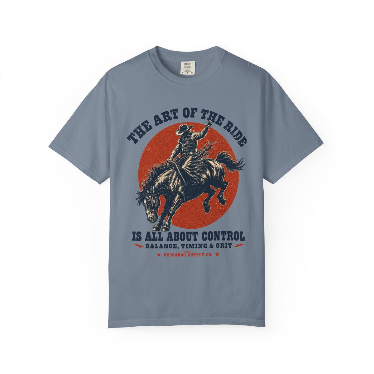 Blue bronc rider Western T-shirt with The Art of the Ride vintage rodeo graphic