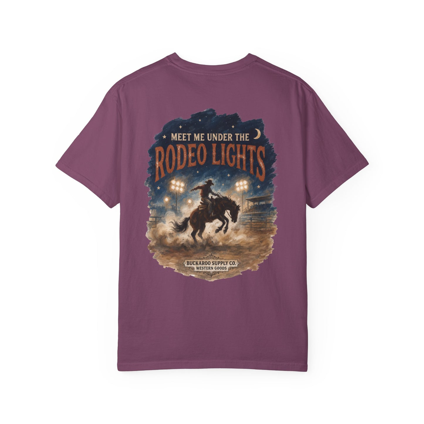 Rodeo Lights Graphic T-Shirt | Cowboy Bucking Horse Tee