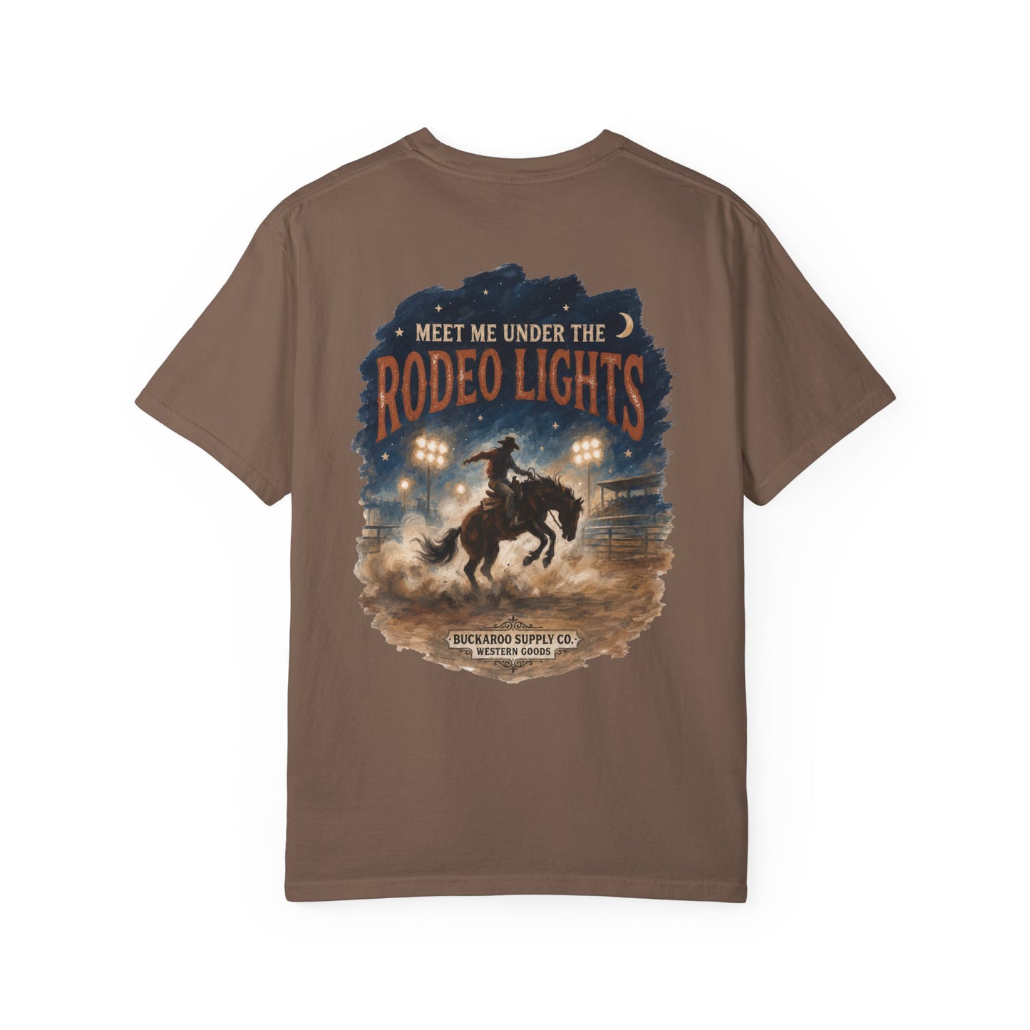 Rodeo Lights Graphic T-Shirt | Cowboy Bucking Horse Tee