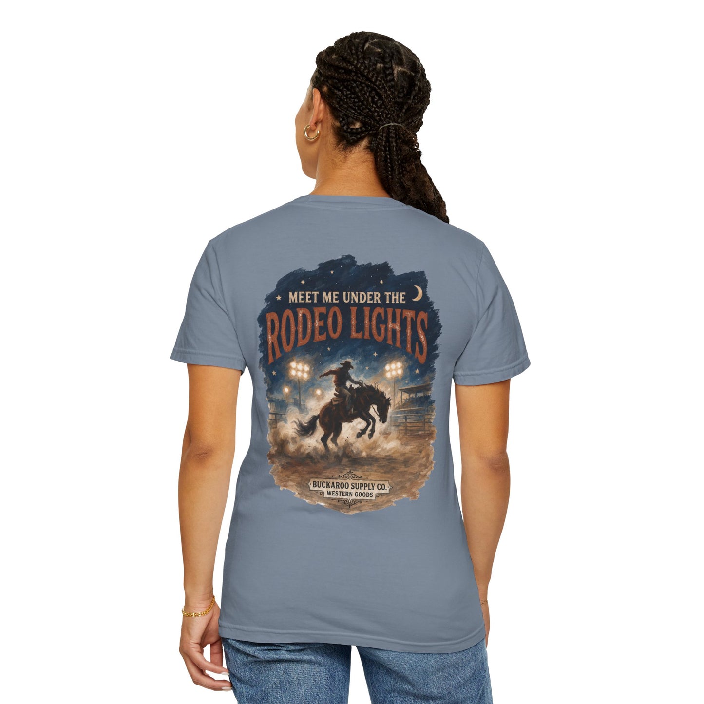 Rodeo Lights Graphic T-Shirt | Cowboy Bucking Horse Tee