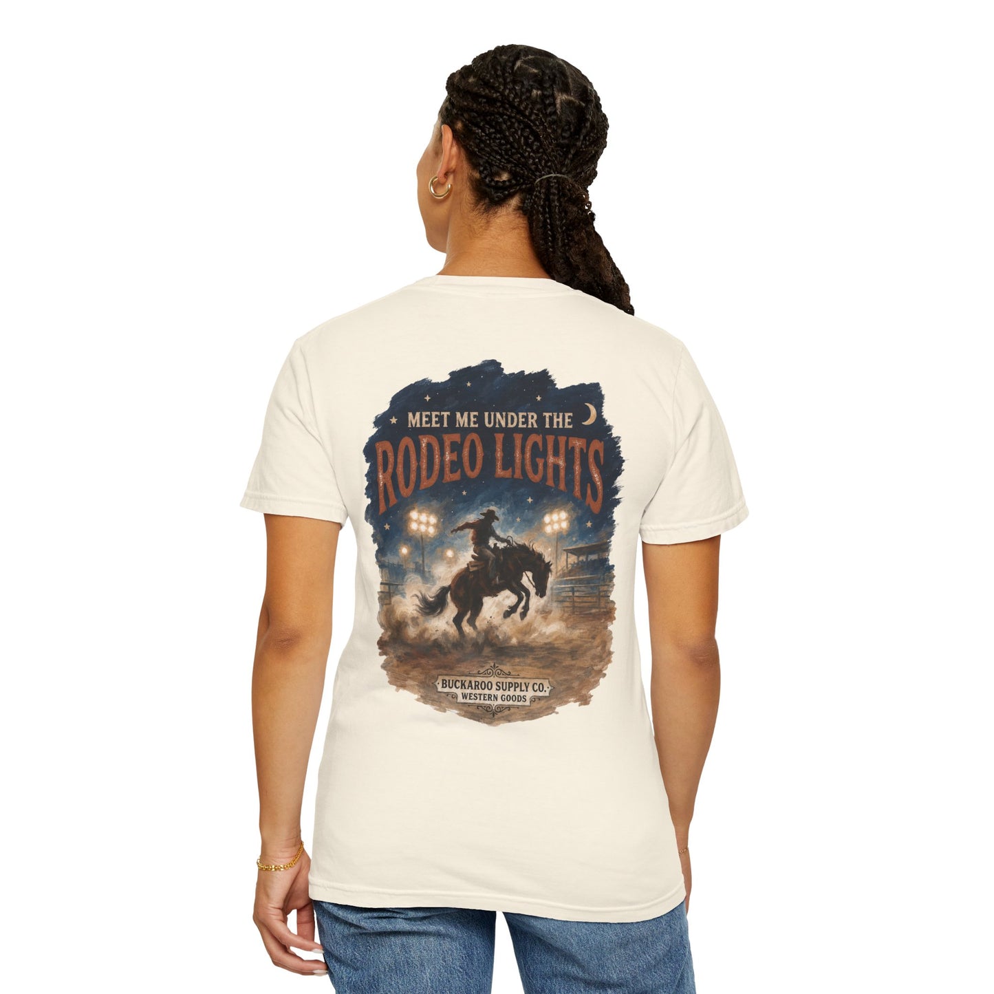 Rodeo Lights Graphic T-Shirt | Cowboy Bucking Horse Tee