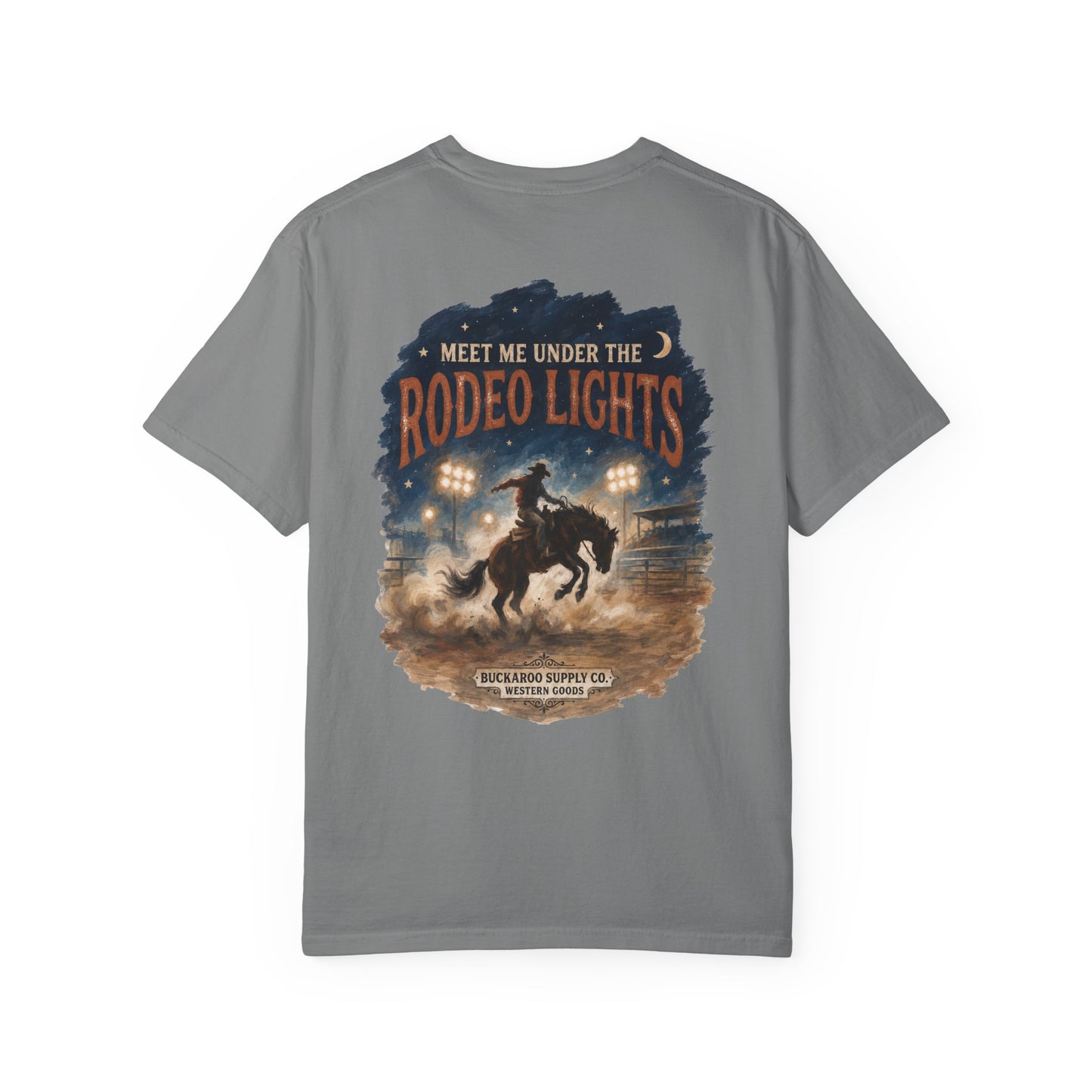 Rodeo Lights Graphic T-Shirt | Cowboy Bucking Horse Tee