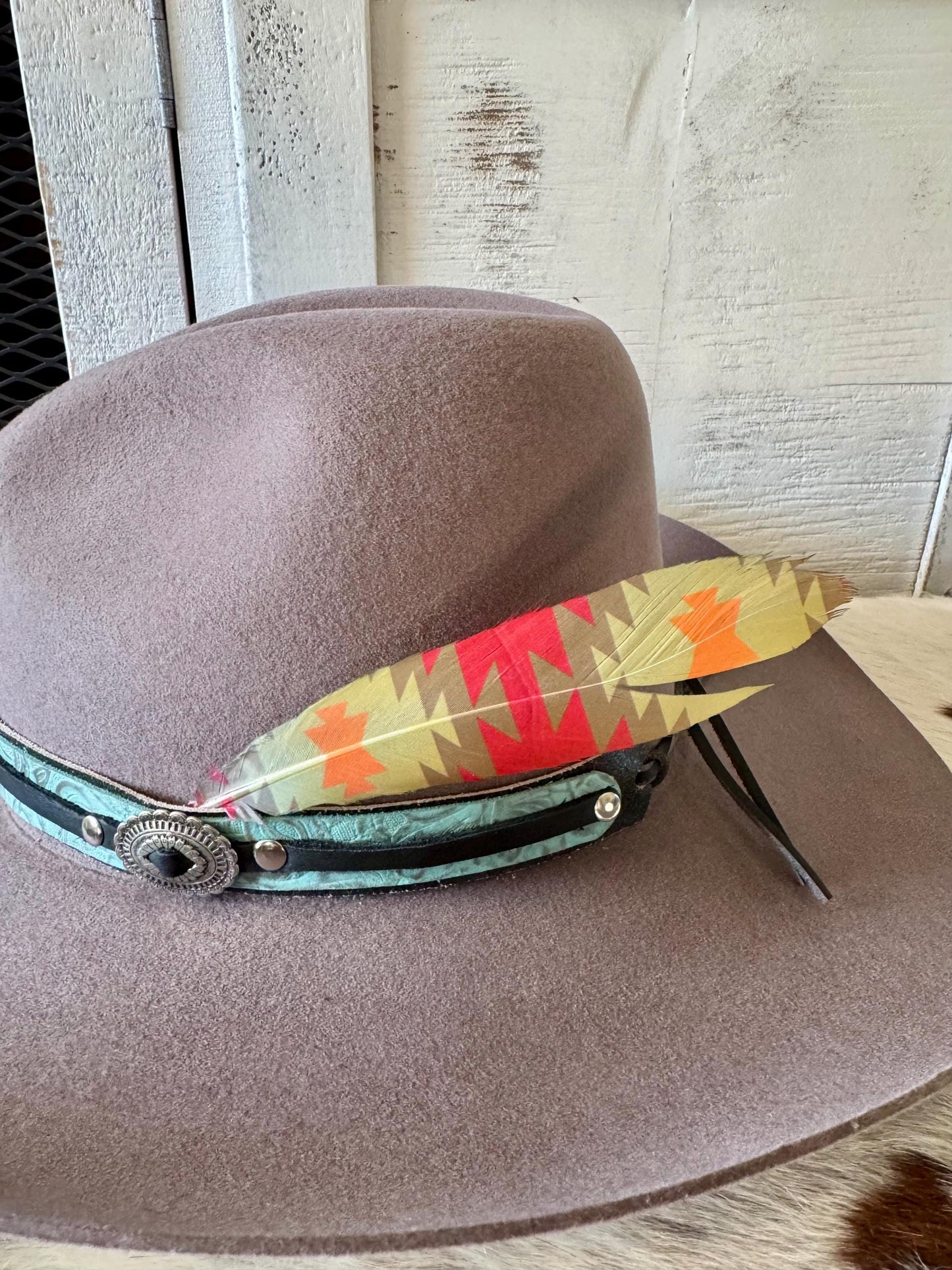 Buckaroo Supply Co. sun-washed Southwestern Western hat feather