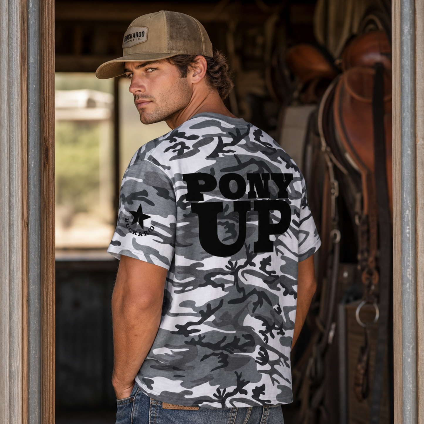 PONY UP Camo Western Graphic Tee