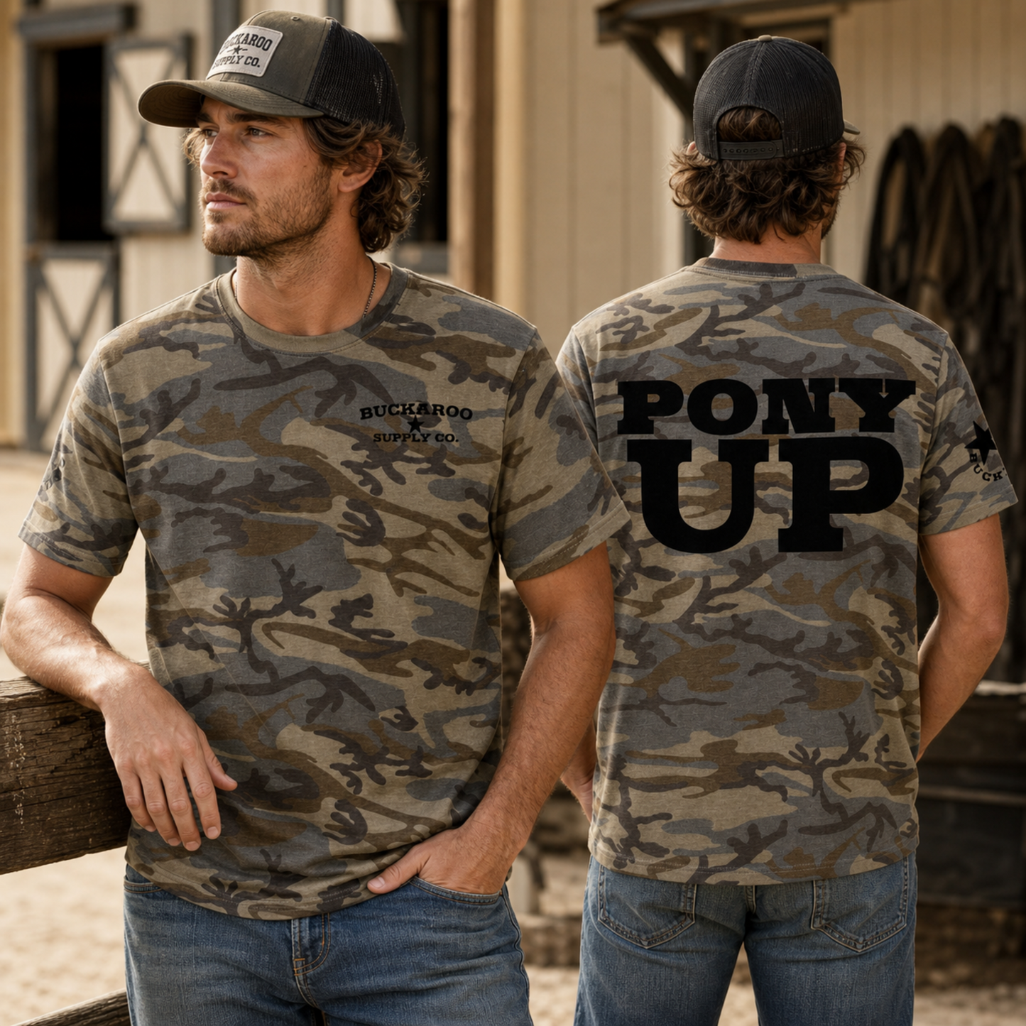 PONY UP Camo Western Graphic Tee