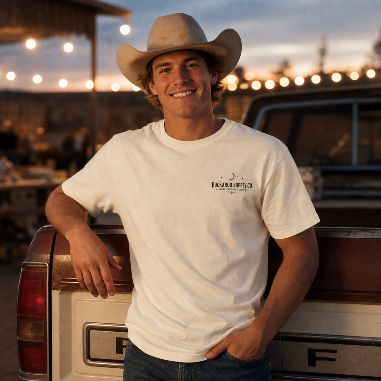Rodeo Lights Graphic T-Shirt | Cowboy Bucking Horse Tee