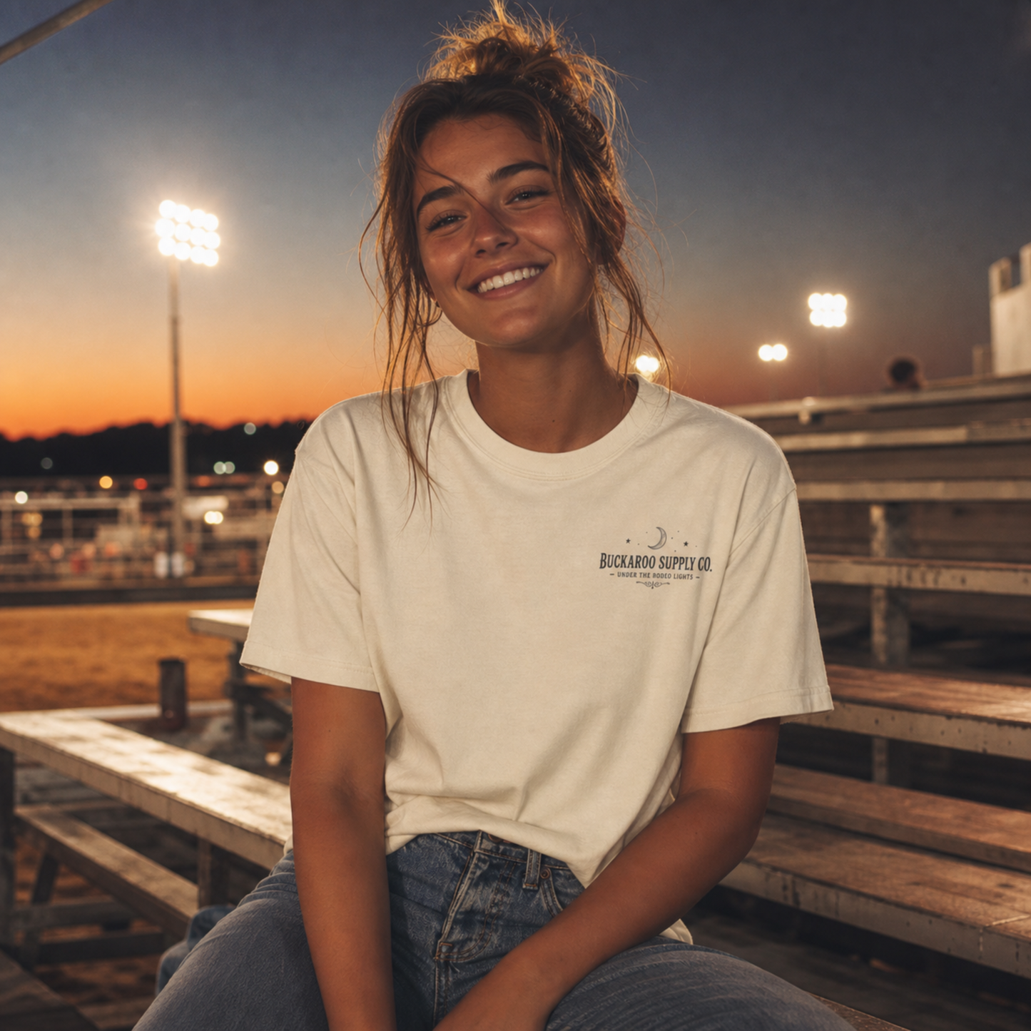 Rodeo Lights Graphic T-Shirt | Cowboy Bucking Horse Tee