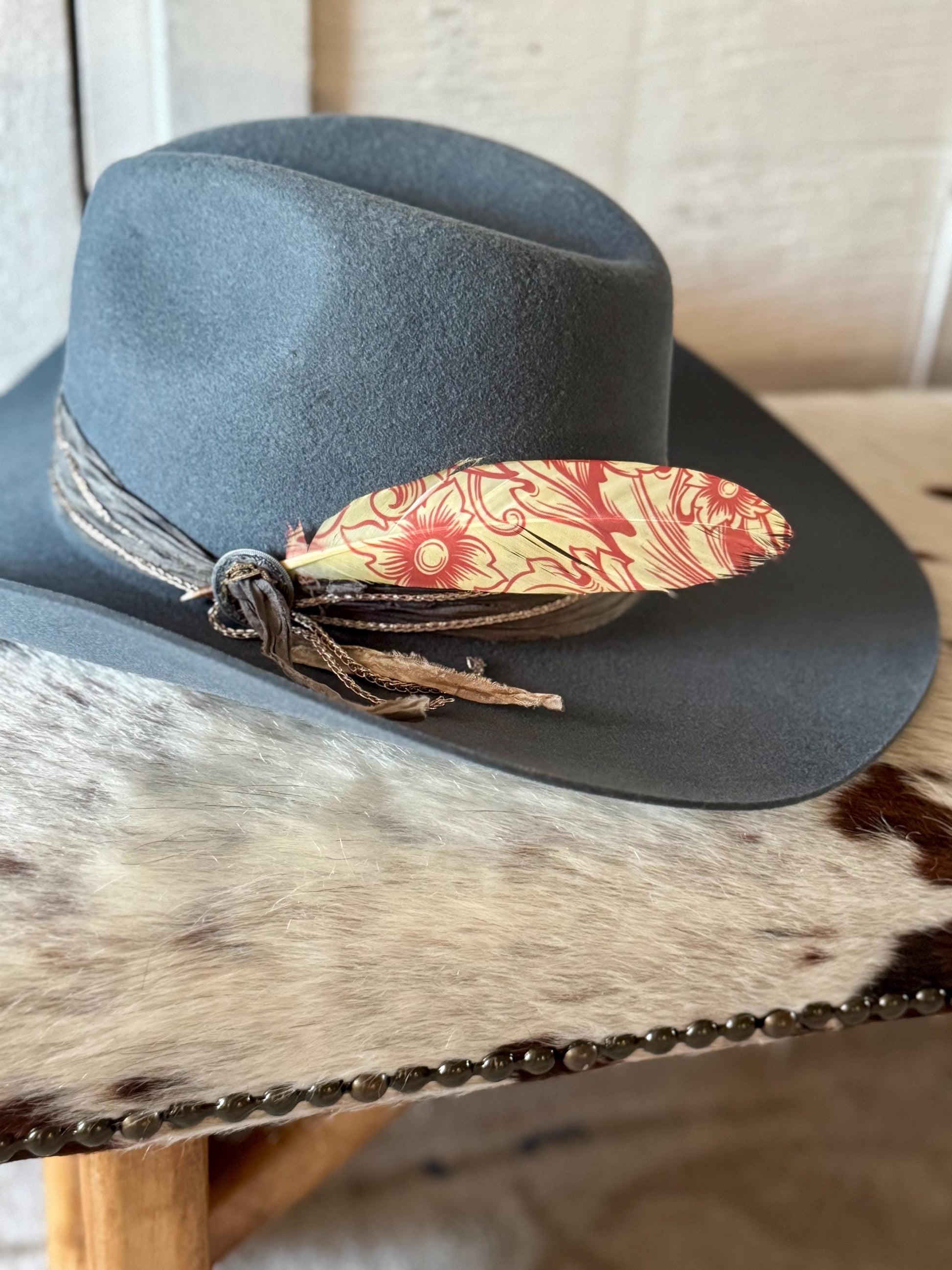 Handcrafted Western Floral feather accessory for Western hat bands