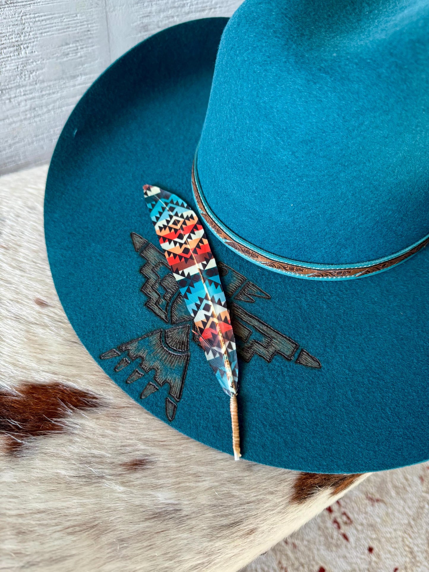 Handcrafted Colorful Desert feather accessory for Western hat bands