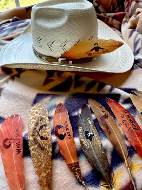 Handcrafted Daisy If You Do feather accessory for Western hats
