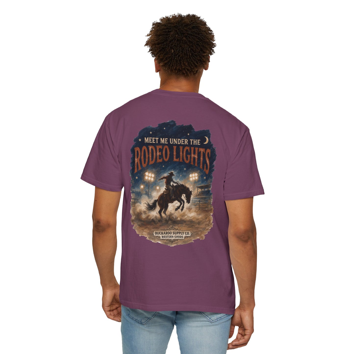 Rodeo Lights Graphic T-Shirt | Cowboy Bucking Horse Tee