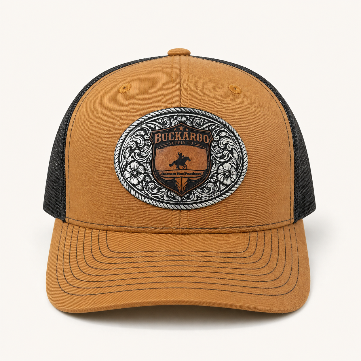 Western Trucker Hat – Camel & Black Richardson 112 Buckaroo Cap