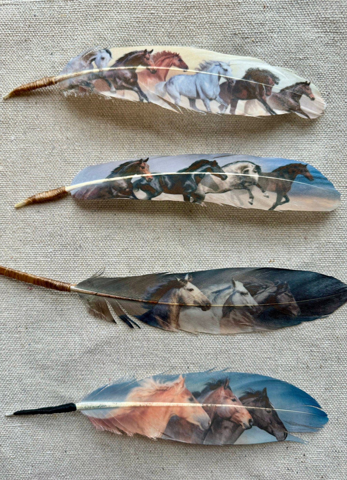 Buckaroo Supply Co. Western hat feathers with wild horse artwork