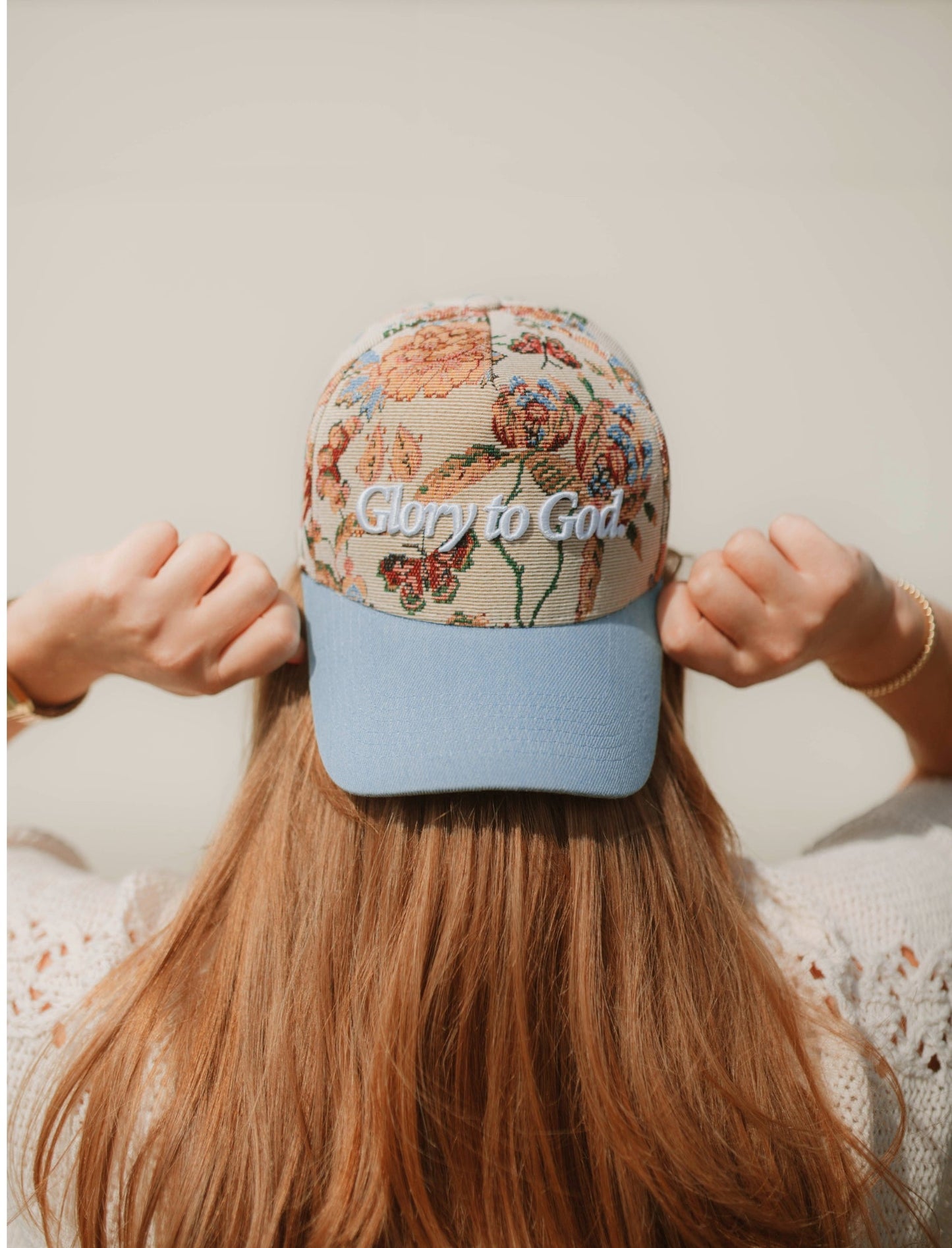 Glory to God Floral Tapestry Snapback Cap