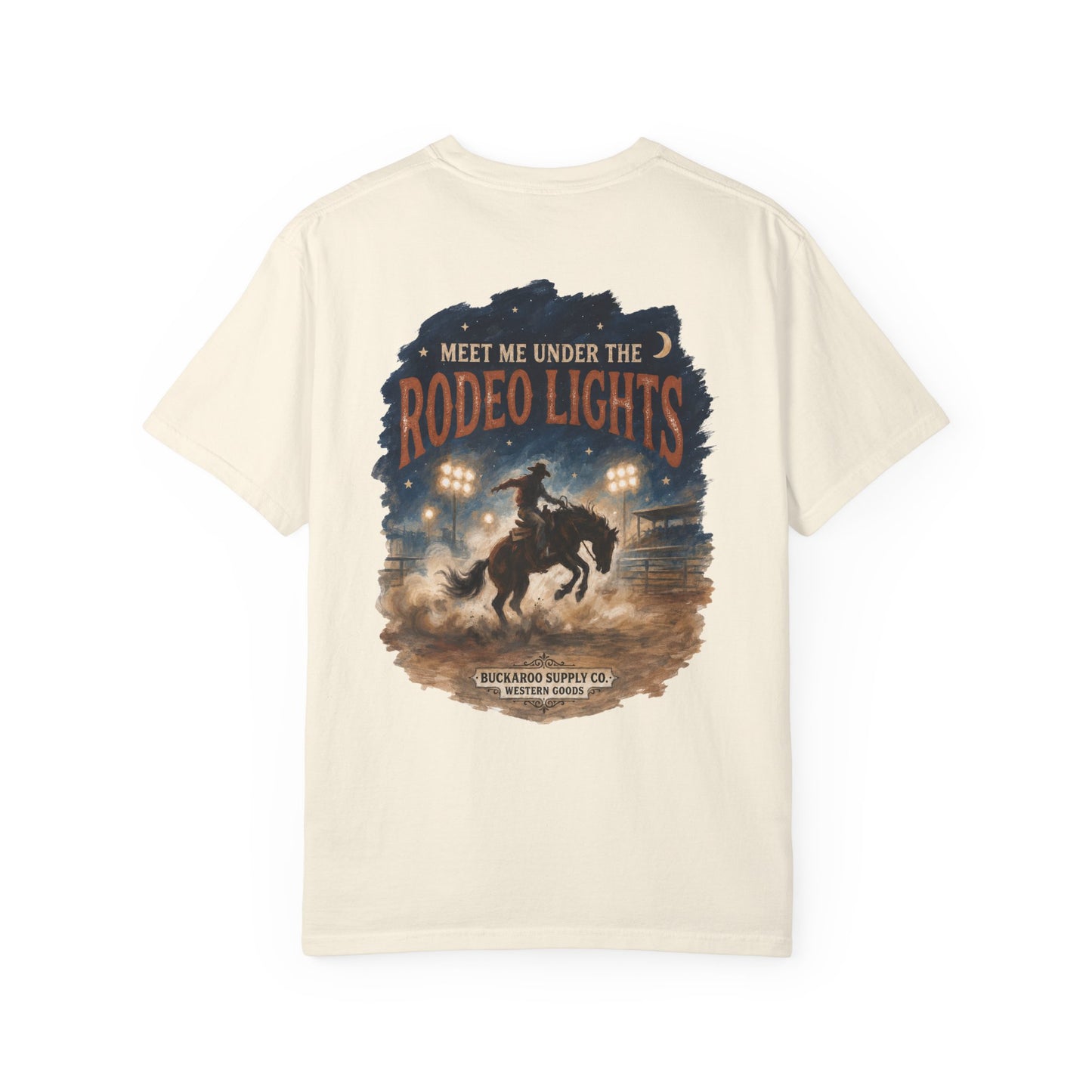 Rodeo Lights Graphic T-Shirt | Cowboy Bucking Horse Tee