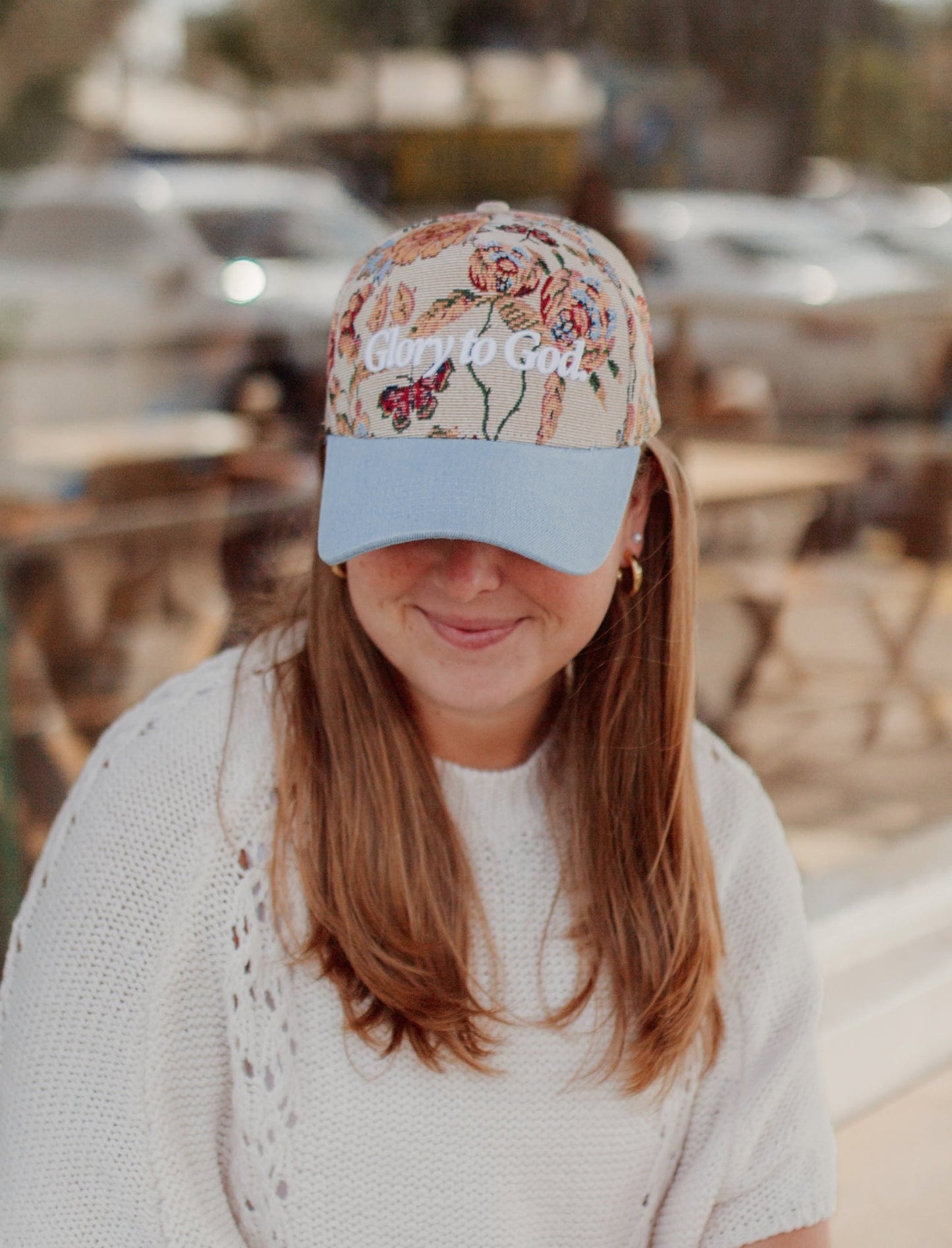 Glory to God Floral Tapestry Snapback Cap