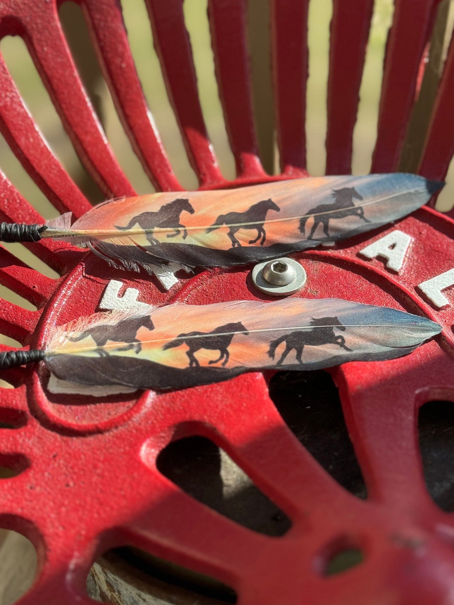 Orange Wild Sunset Horses Hat Feather