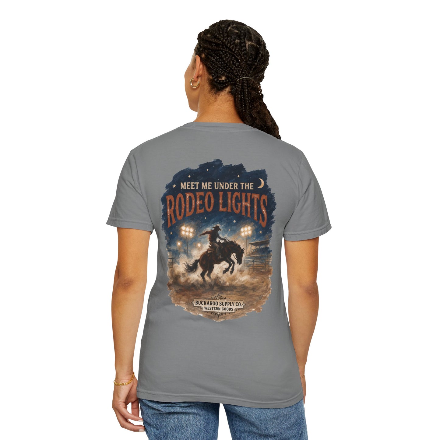 Rodeo Lights Graphic T-Shirt | Cowboy Bucking Horse Tee
