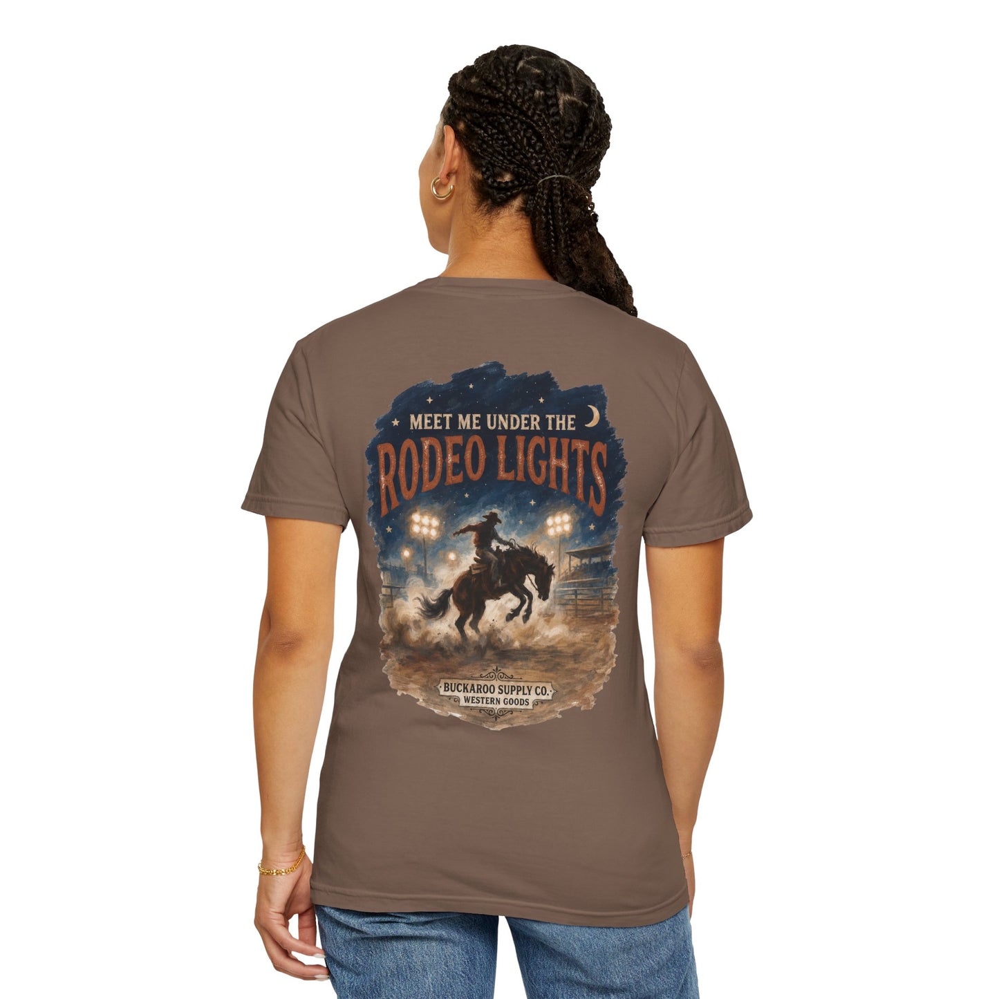 Rodeo Lights Graphic T-Shirt | Cowboy Bucking Horse Tee