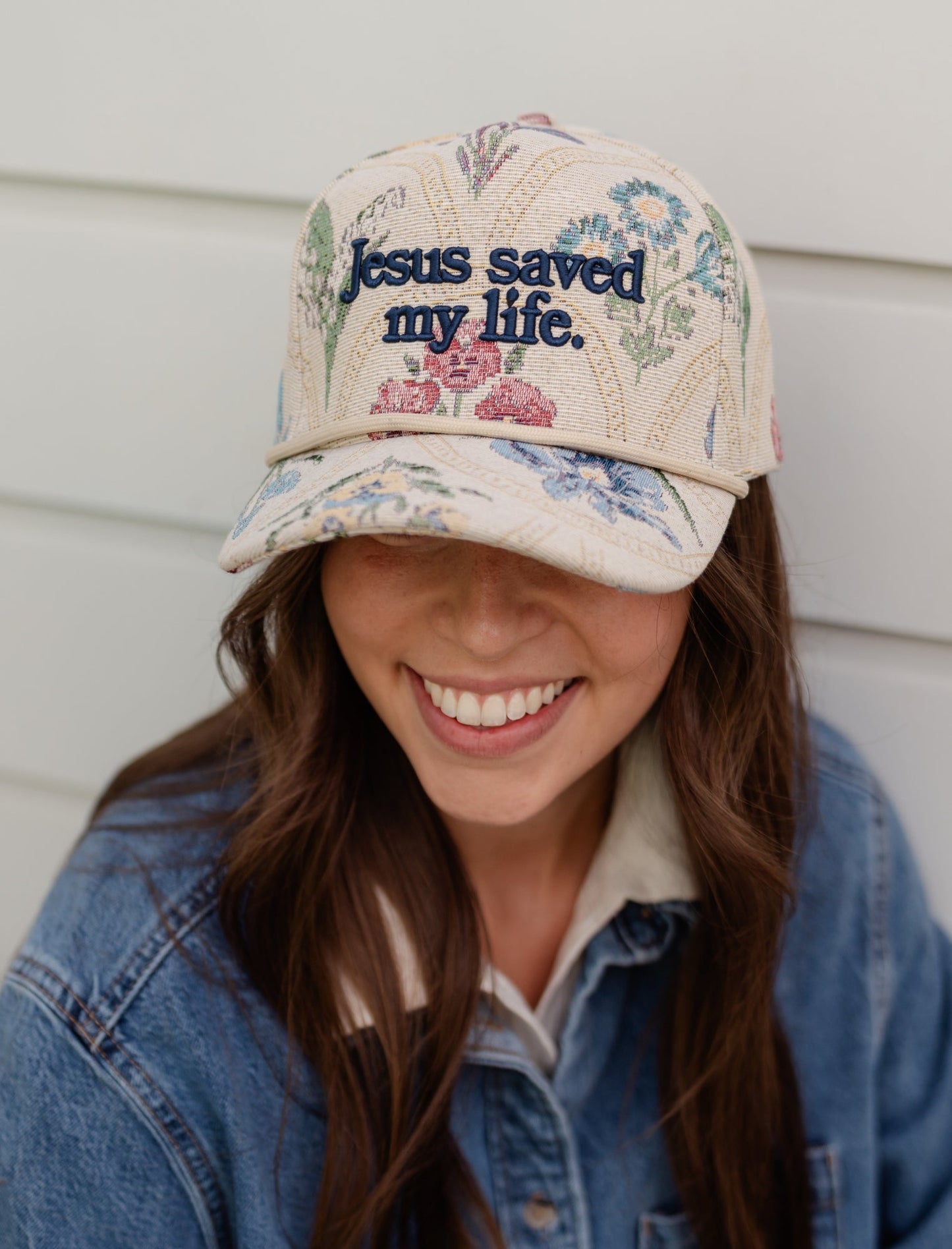 Jesus Saved My Life Floral Tapestry Snapback Cap