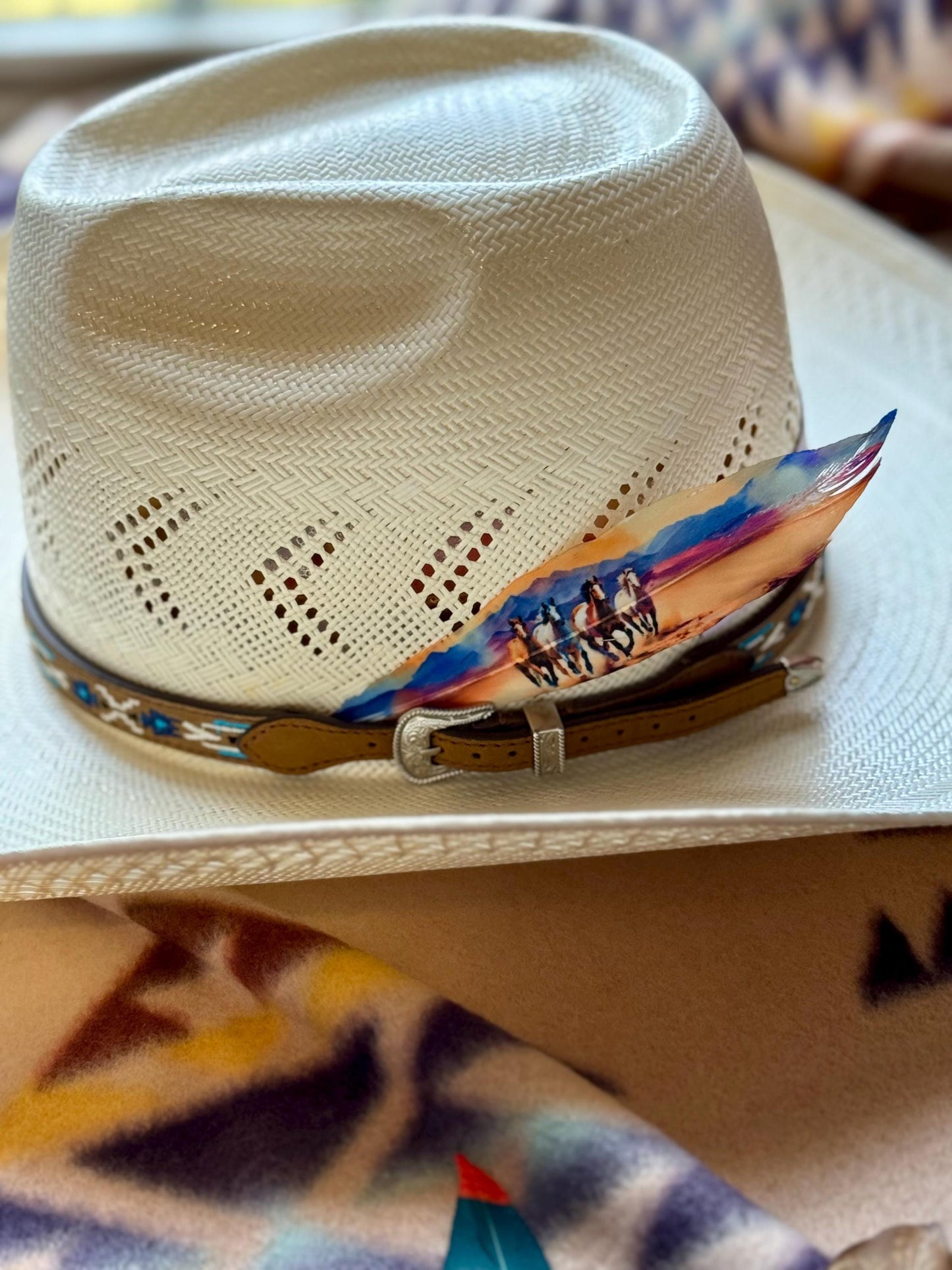 Watercolor Horses Hat Feather