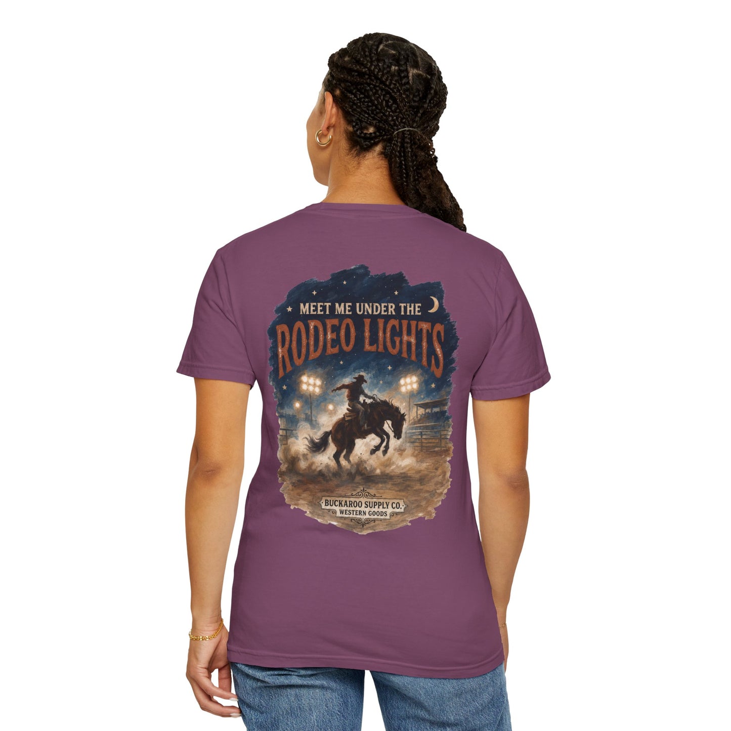 Rodeo Lights Graphic T-Shirt | Cowboy Bucking Horse Tee
