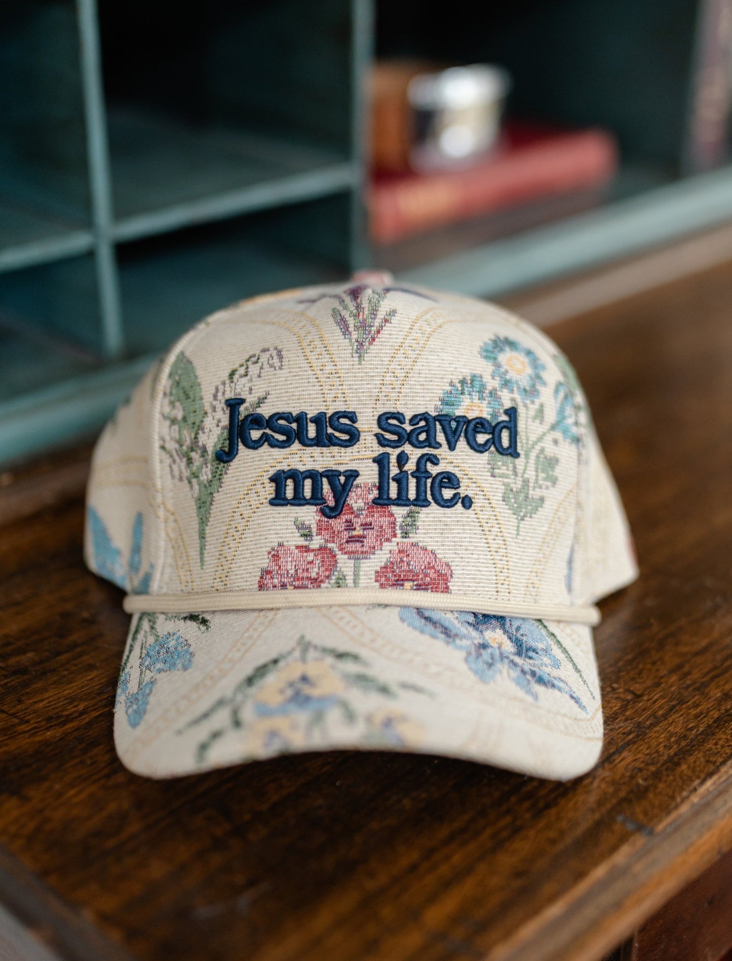 Jesus Saved My Life Floral Tapestry Snapback Cap