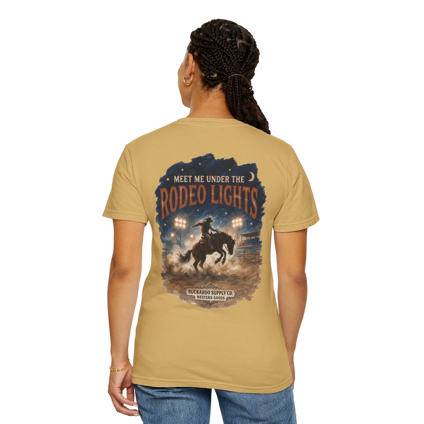 Rodeo Lights Graphic T-Shirt | Cowboy Bucking Horse Tee