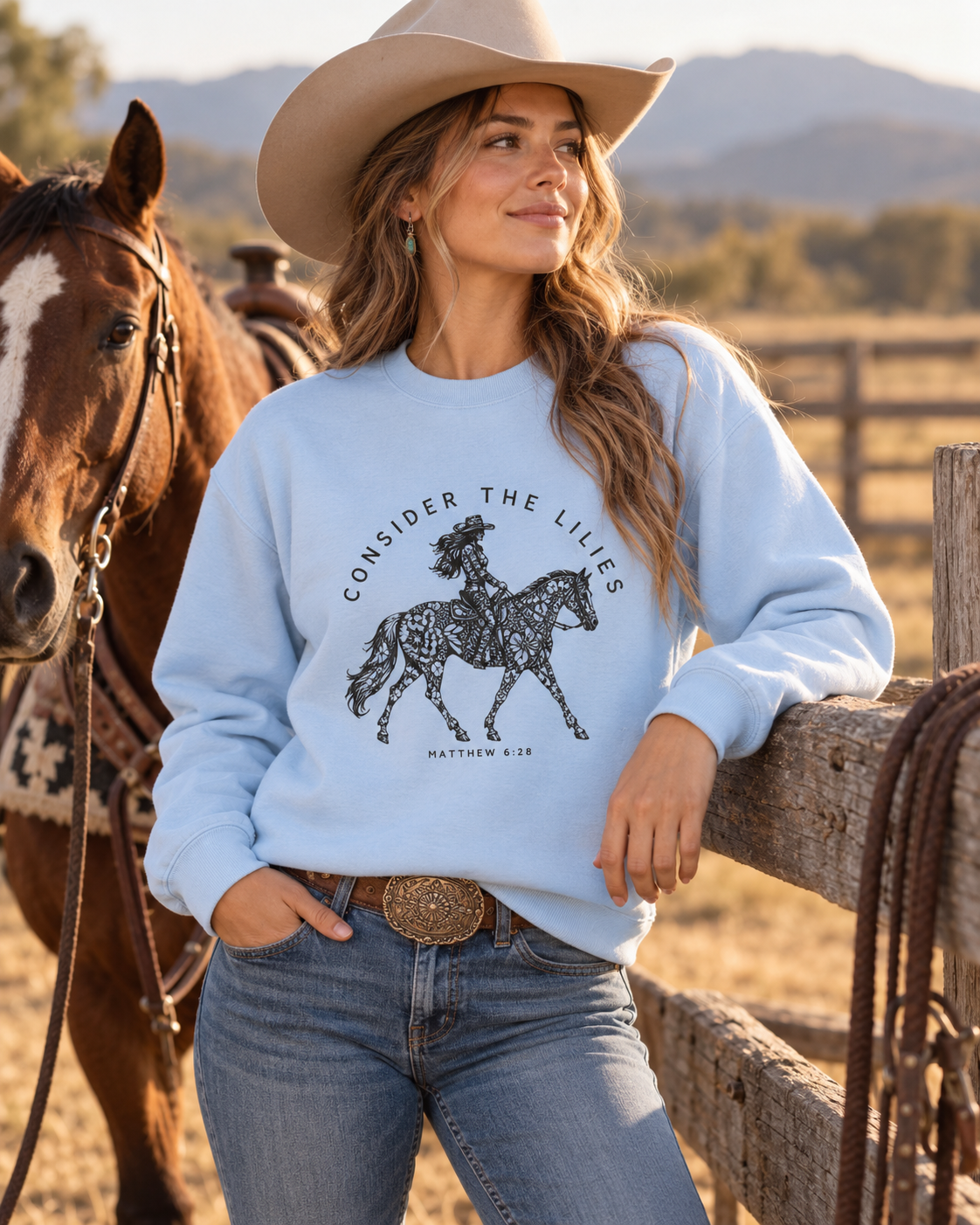 Consider the Lilies Western Crewneck Sweatshirt — Matthew 6:28