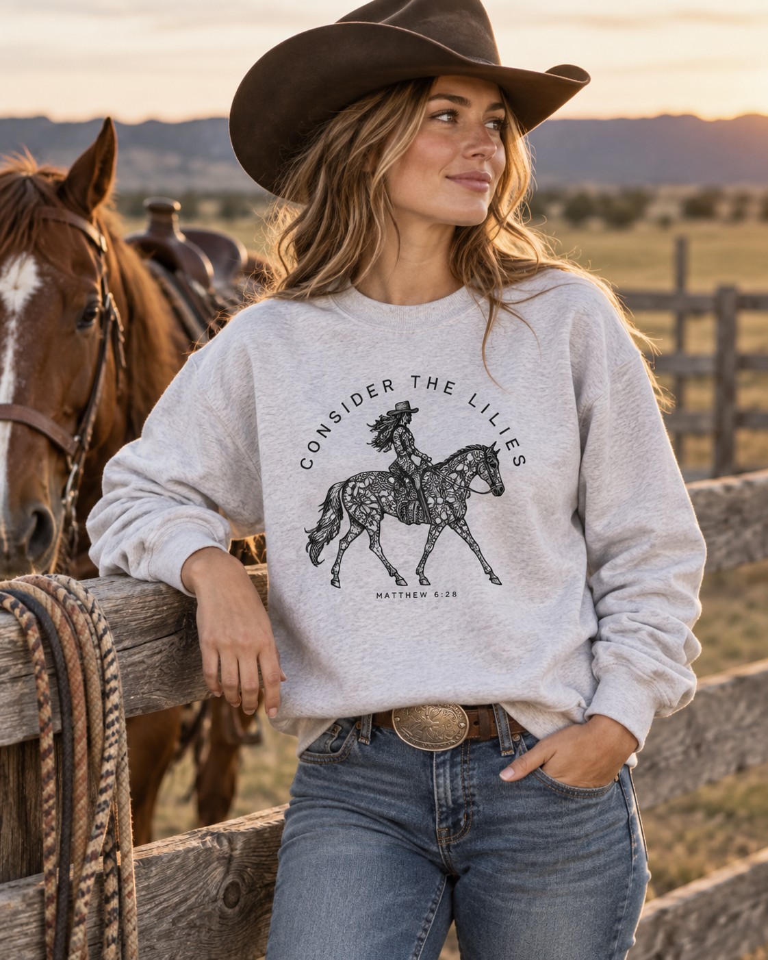 Consider the Lilies Western Crewneck Sweatshirt — Matthew 6:28