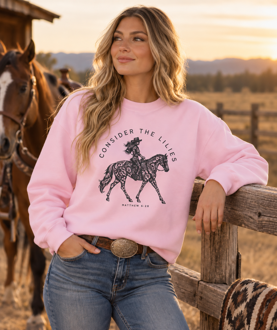 Consider the Lilies Western Crewneck Sweatshirt — Matthew 6:28