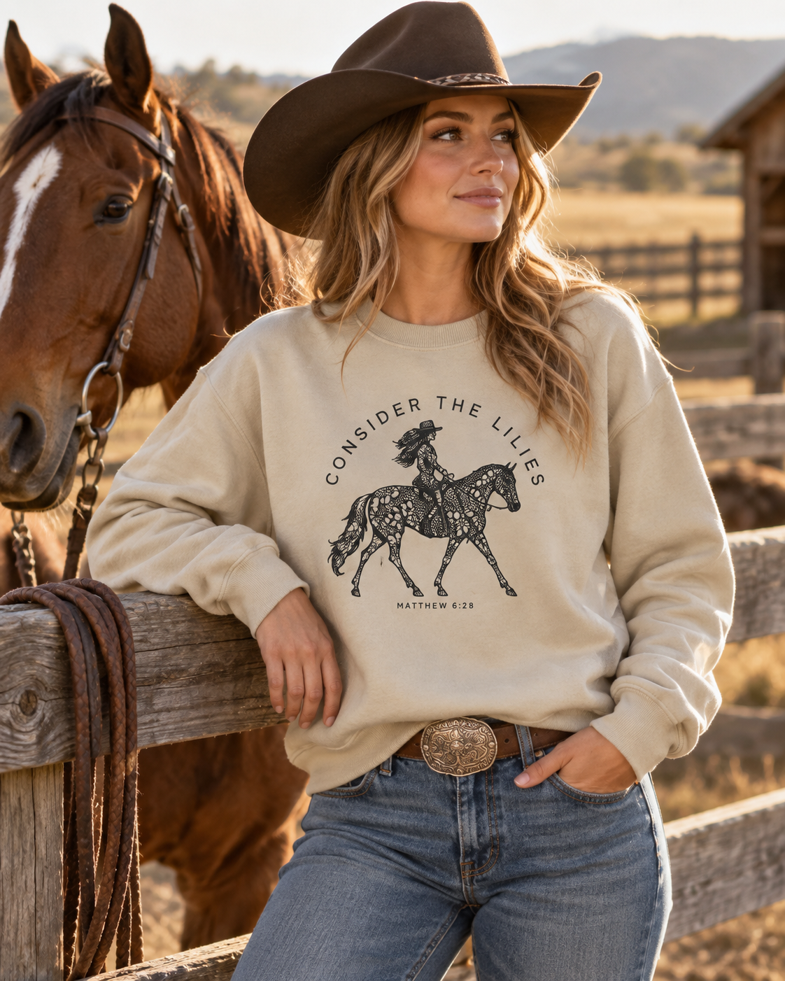 Consider the Lilies Western Crewneck Sweatshirt — Matthew 6:28