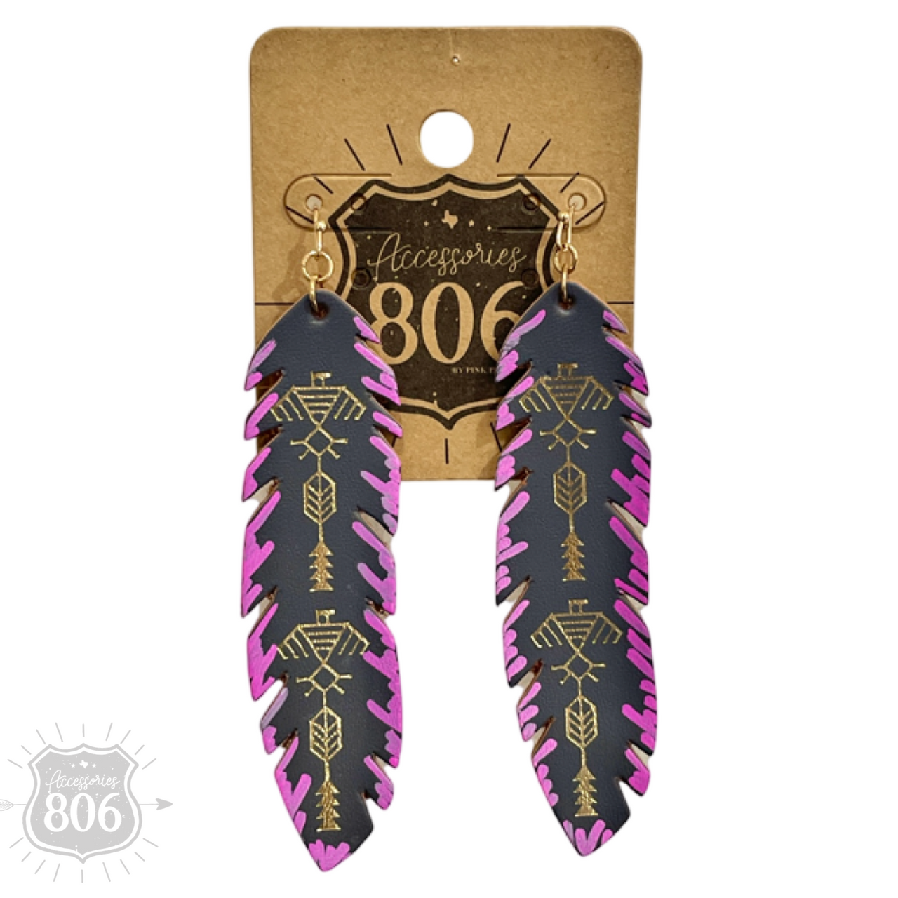 Painted Leather Western Feather Earrings