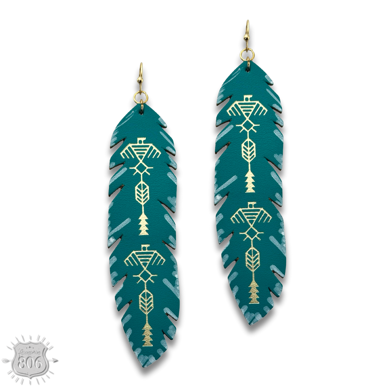 Painted Leather Western Feather Earrings