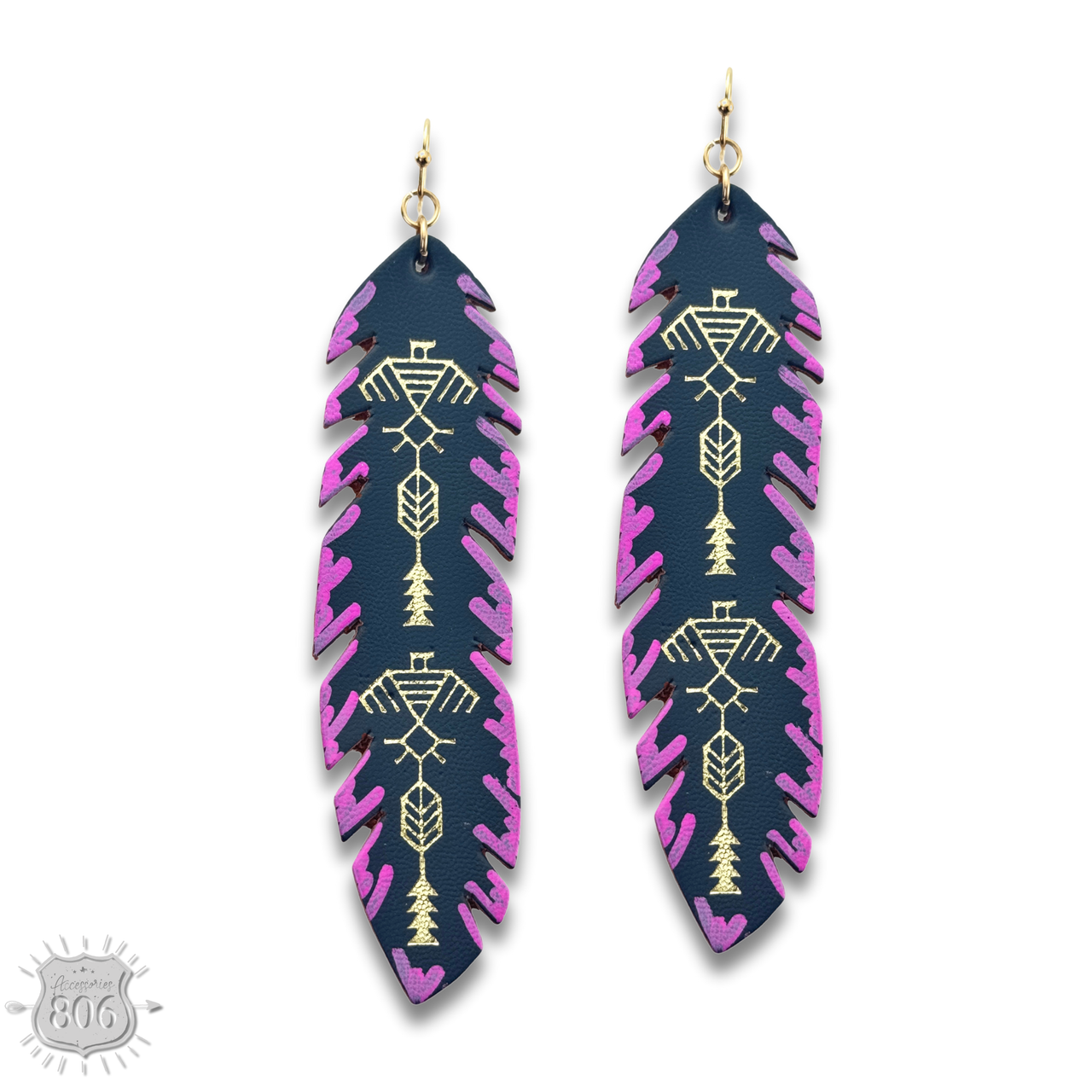 Painted Leather Western Feather Earrings