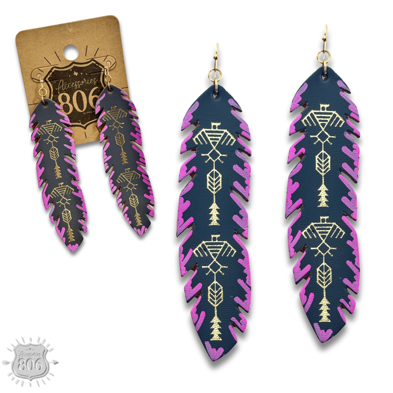 Painted Leather Western Feather Earrings