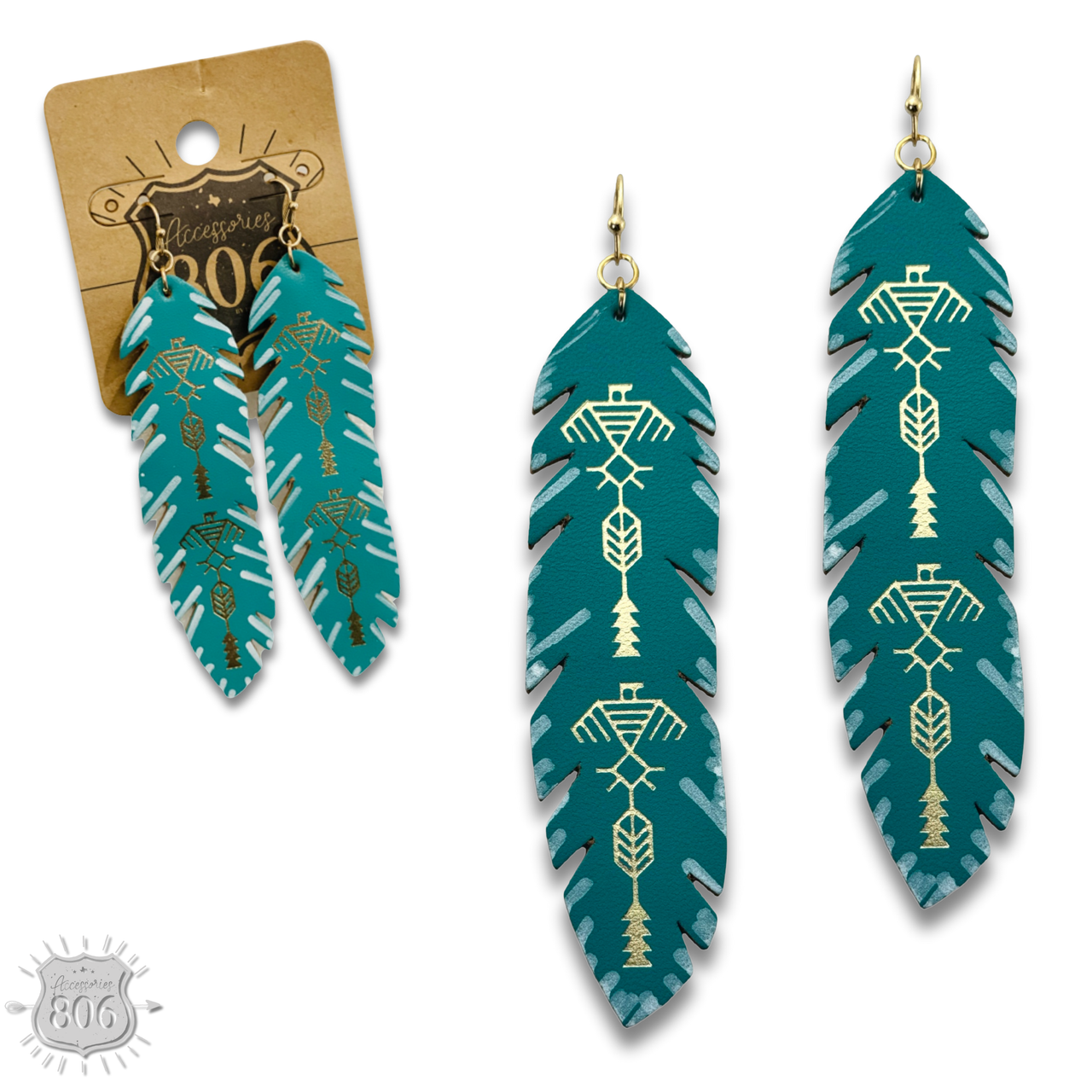 Painted Leather Western Feather Earrings