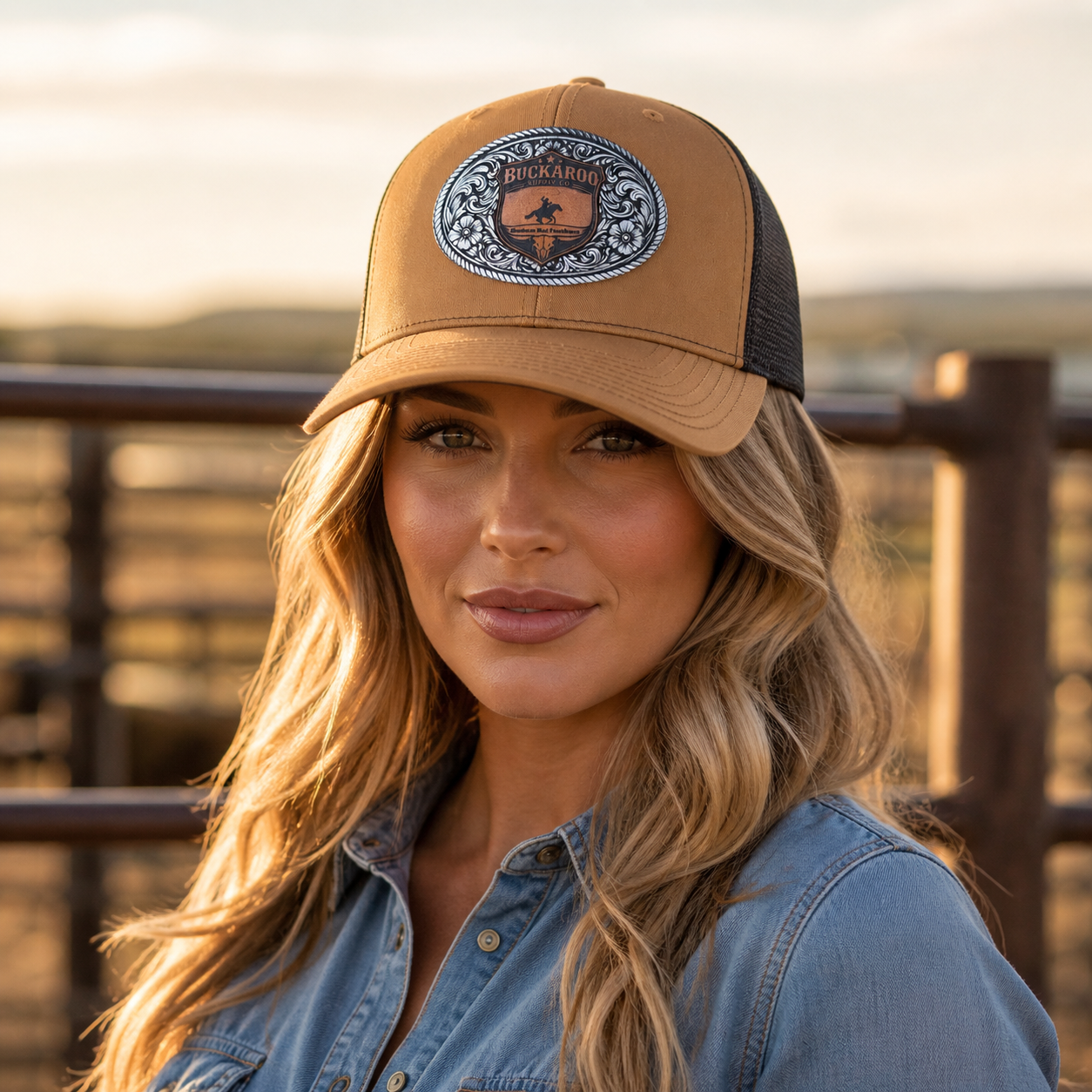 Western Trucker Hat – Camel & Black Richardson 112 Buckaroo Cap