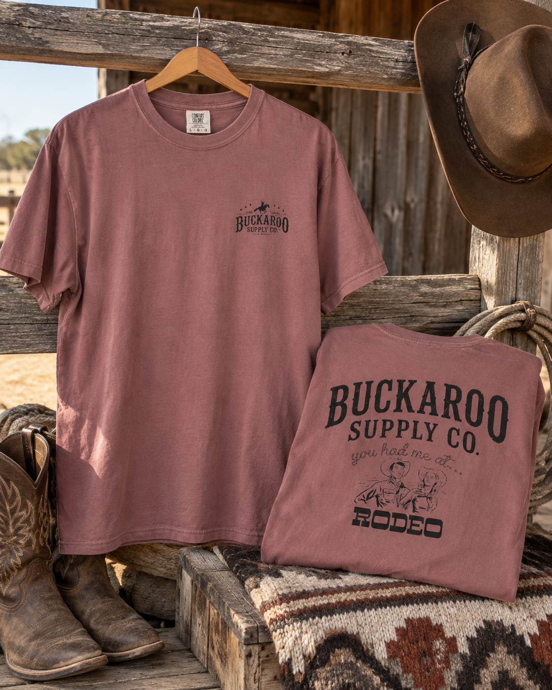 Brick colored Western rodeo T-shirt Buckaroo Supply Co.