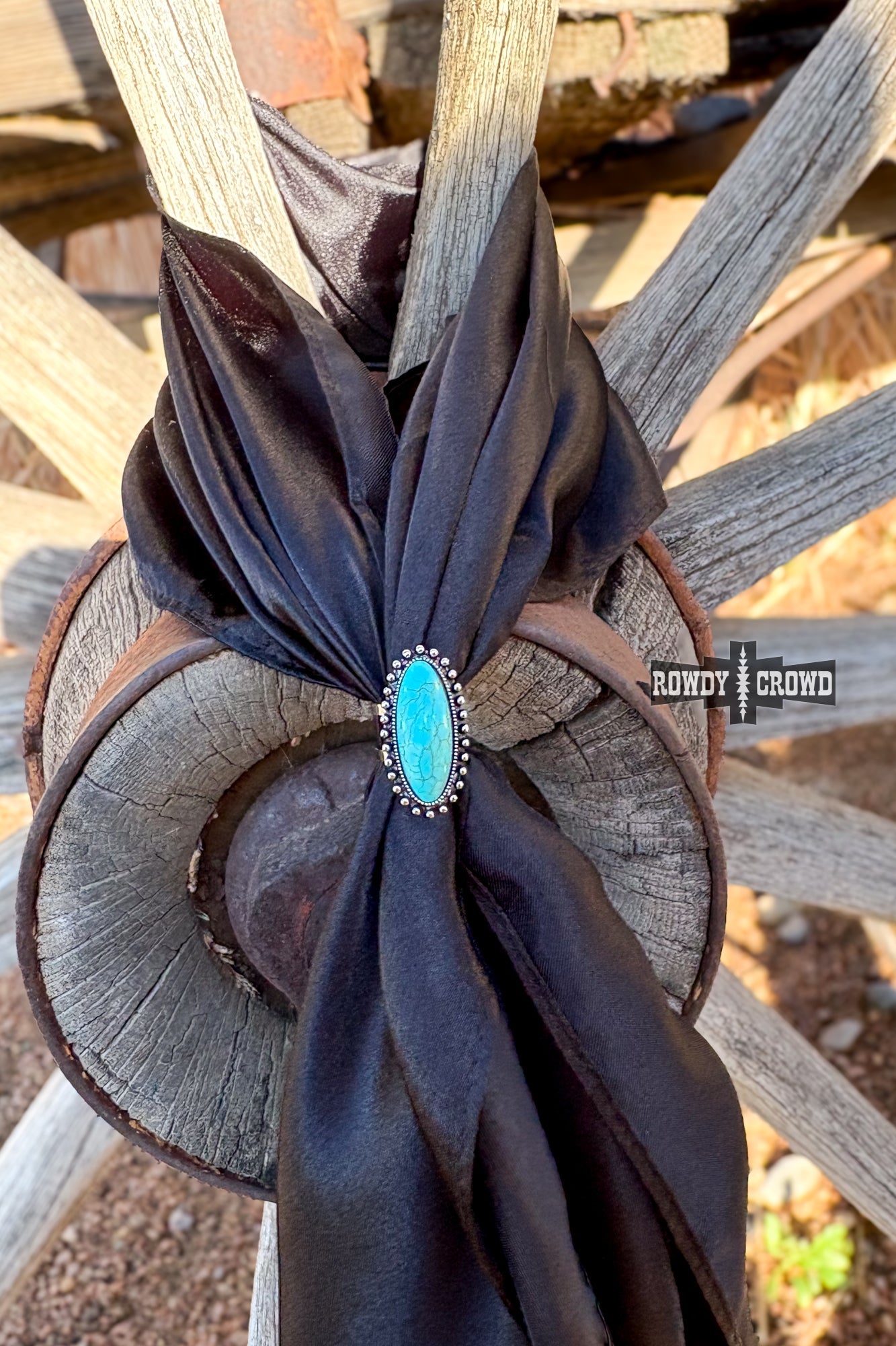 Western scarf slide ring with oval turquoise-style stone