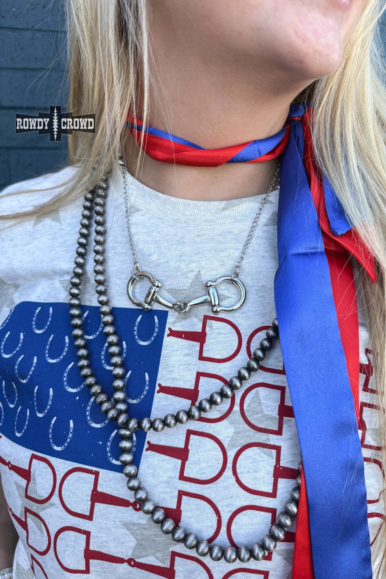 Hey Cowboy Snaffle Bit Western Necklace in silver tone