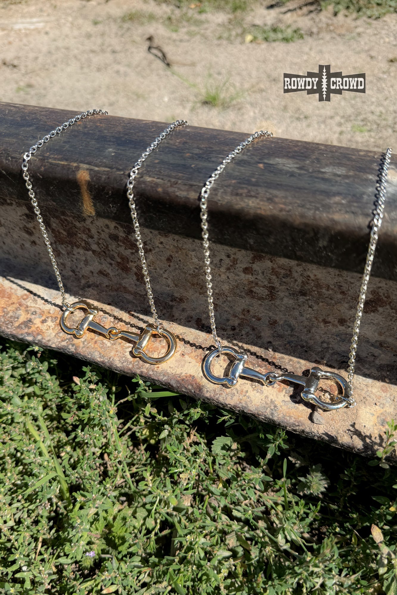 Gold tone and silver tone Western snaffle bit necklaces