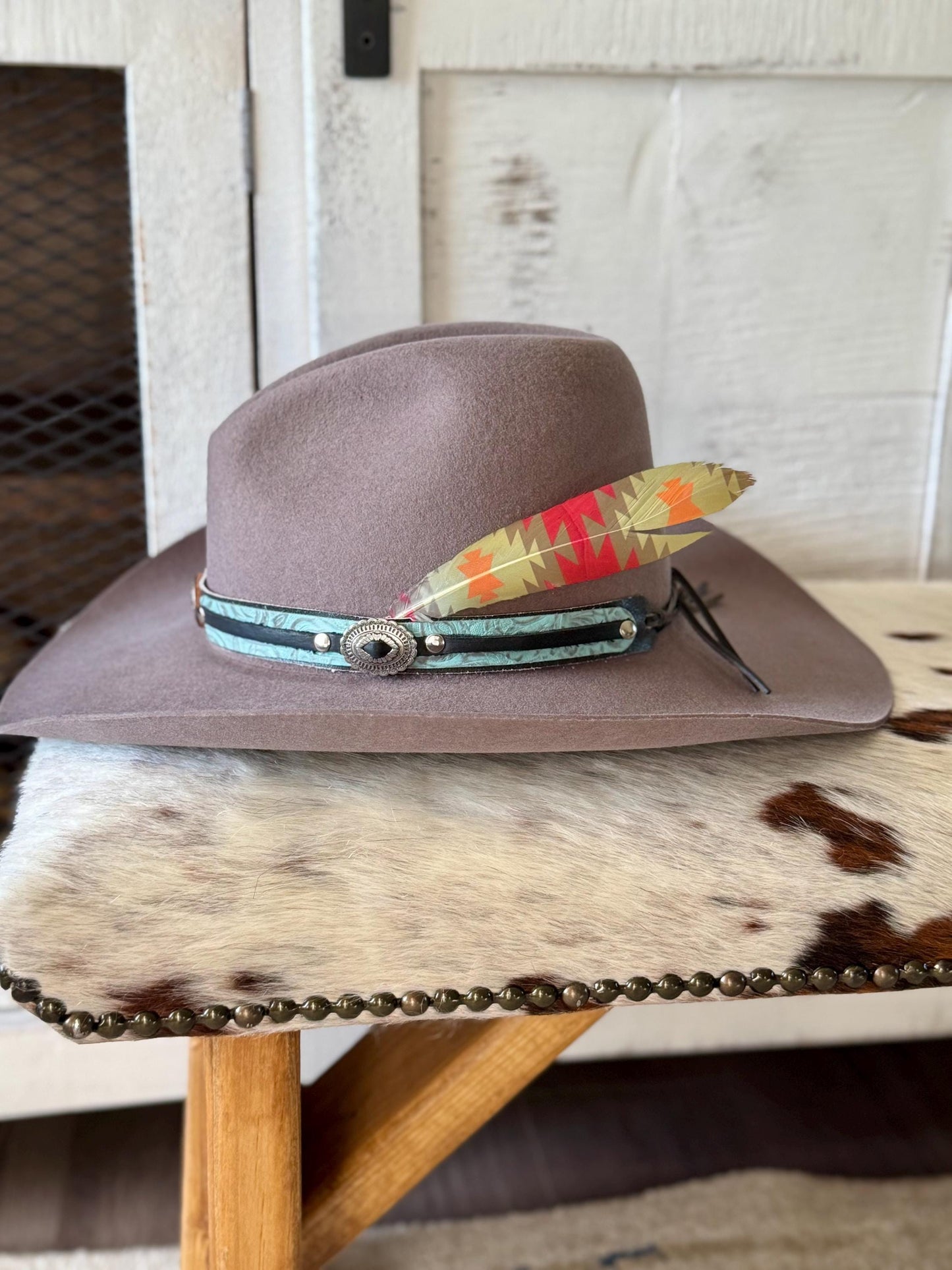 Handcrafted Desert Wash feather accessory for Western hat bands