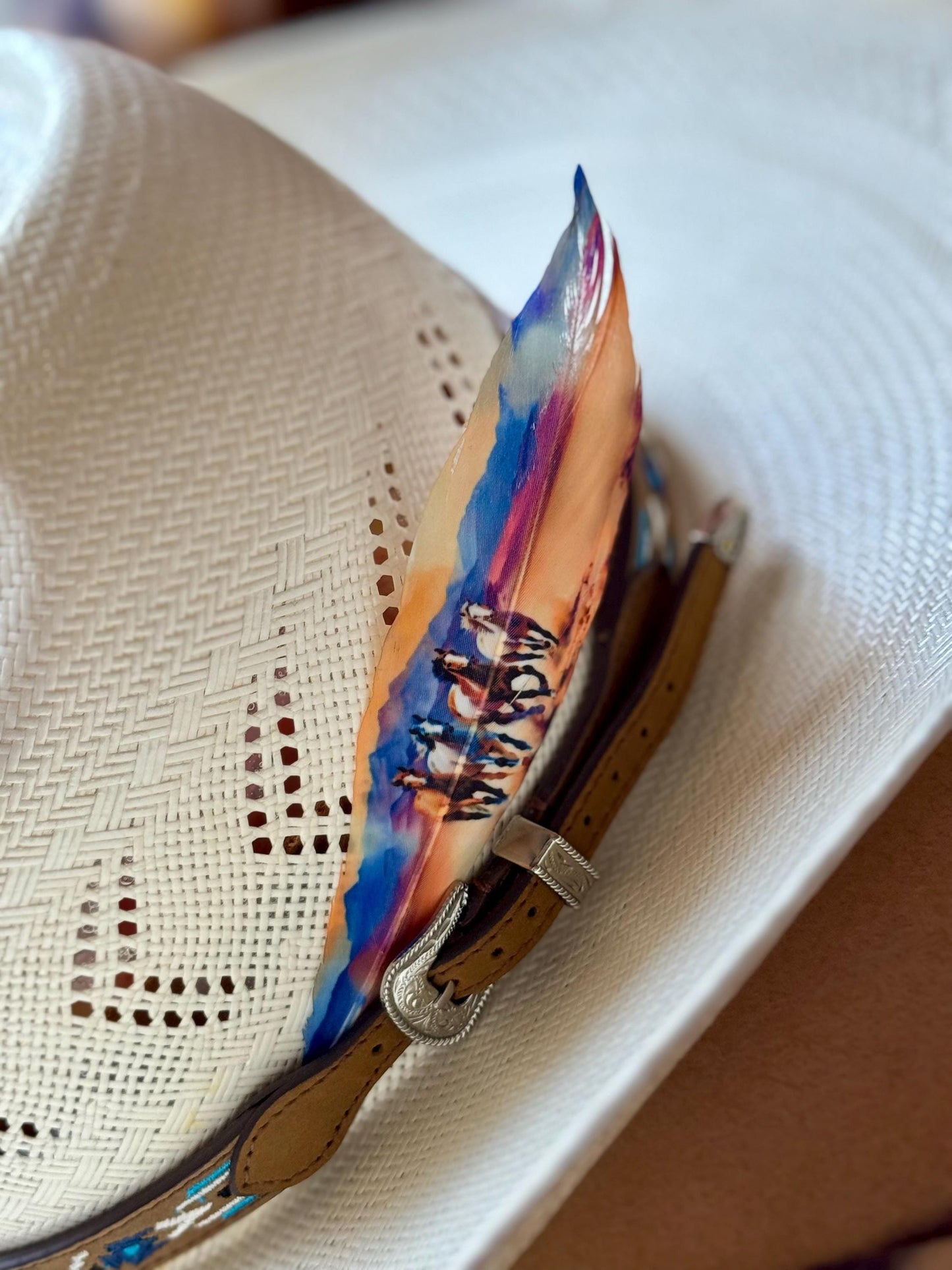 Watercolor Horses Hat Feather