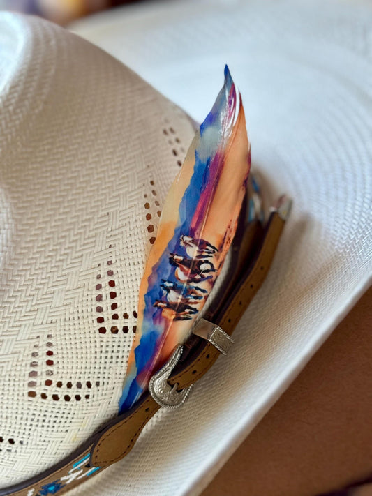 Watercolor Horses Hat Feather
